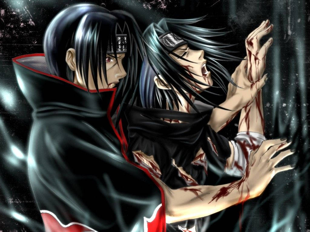 Two Anime Characters With Blood On Their Faces Background