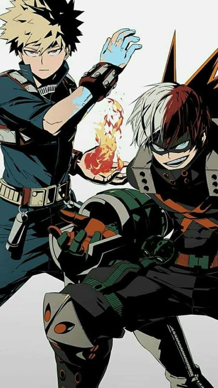 Two Anime Characters With Fire And Flames