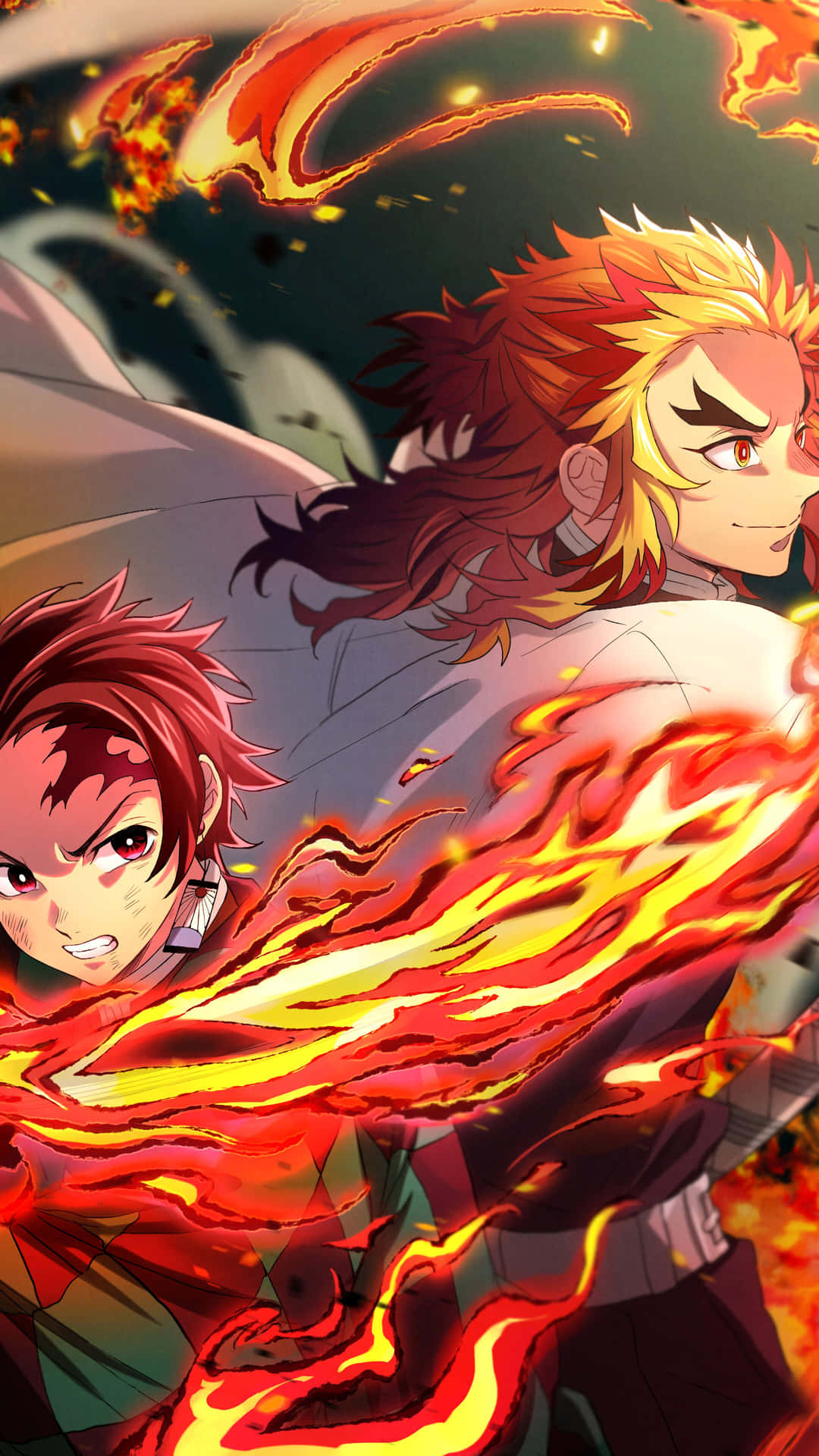 Two Anime Characters With Fire In Their Hands Background