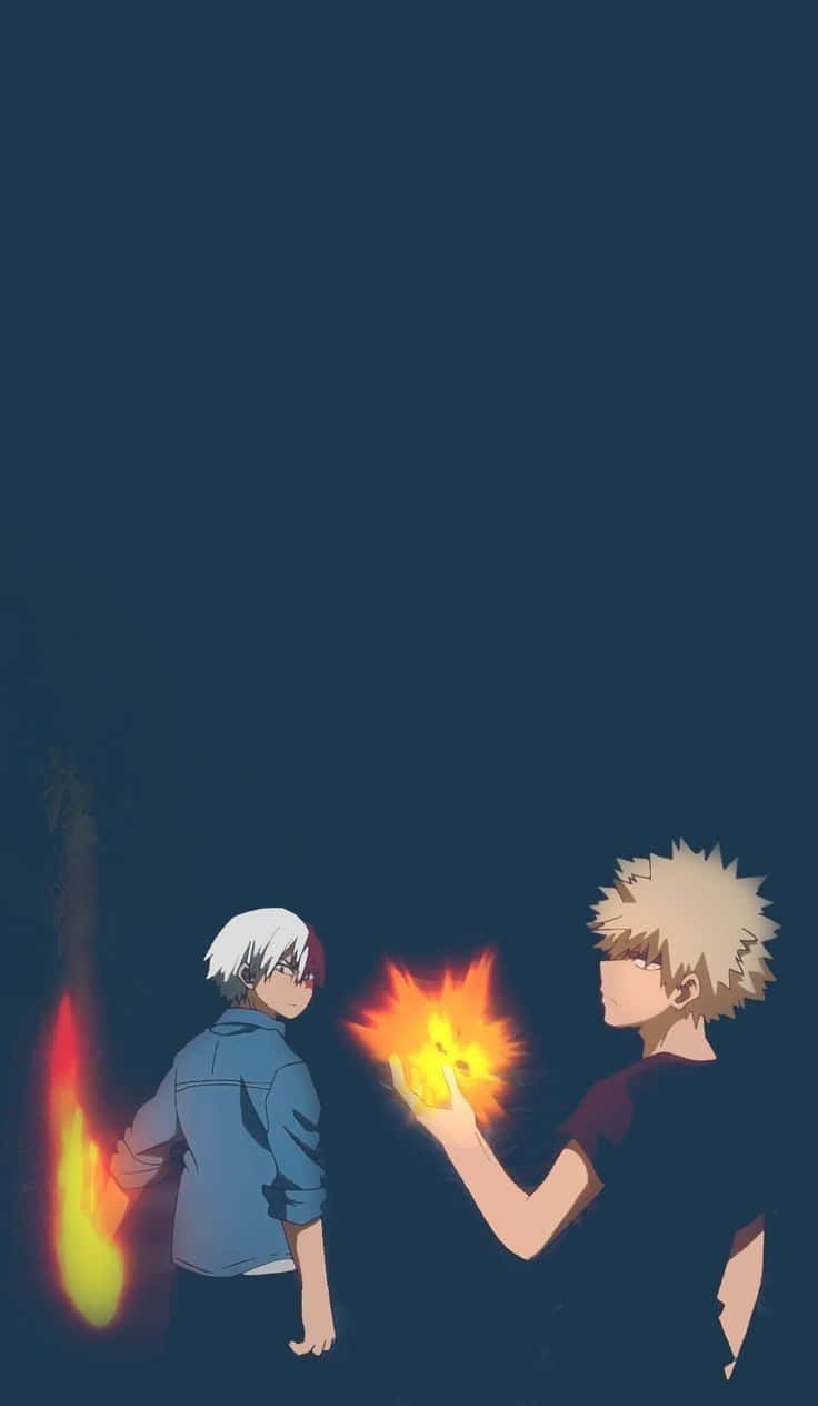 Two Anime Characters With Fire In Their Hands