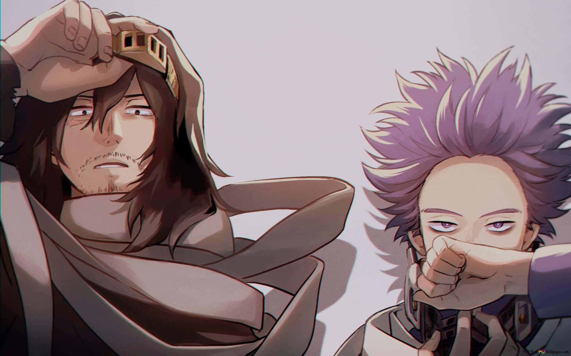 Two Anime Characters With Purple Hair And Purple Hair Background