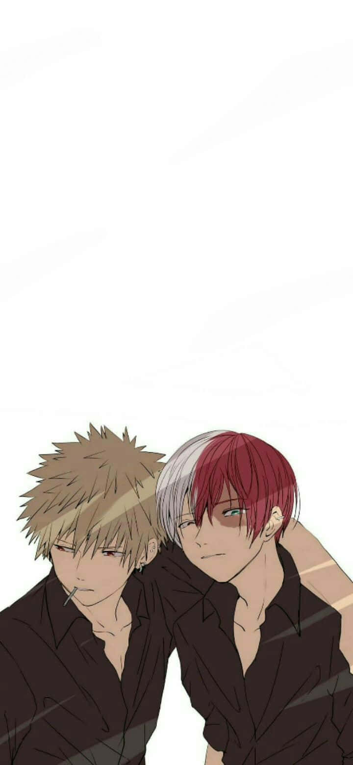 Two Anime Characters With Red Hair And Black Clothes Background