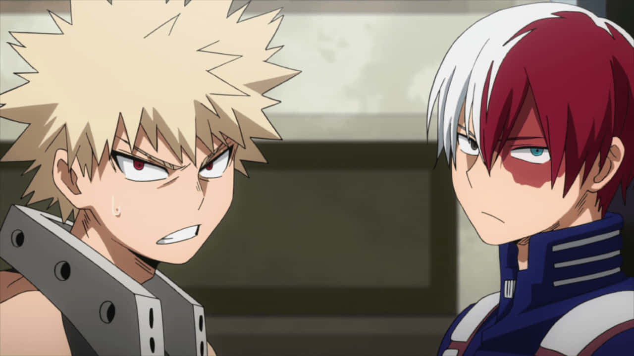 Two Anime Characters With Red Hair And White Hair Background