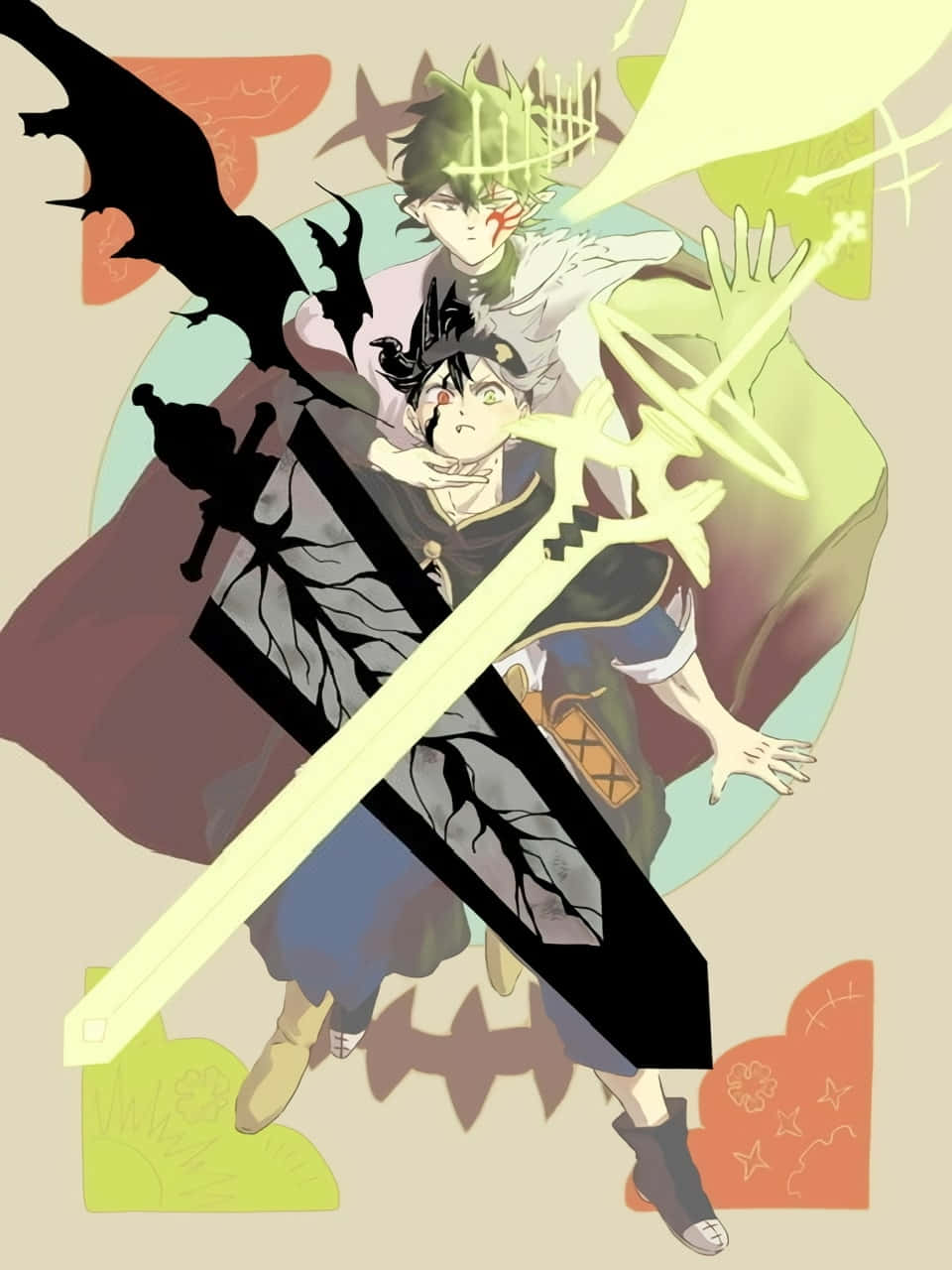 Two Anime Characters With Swords And A Dragon Background