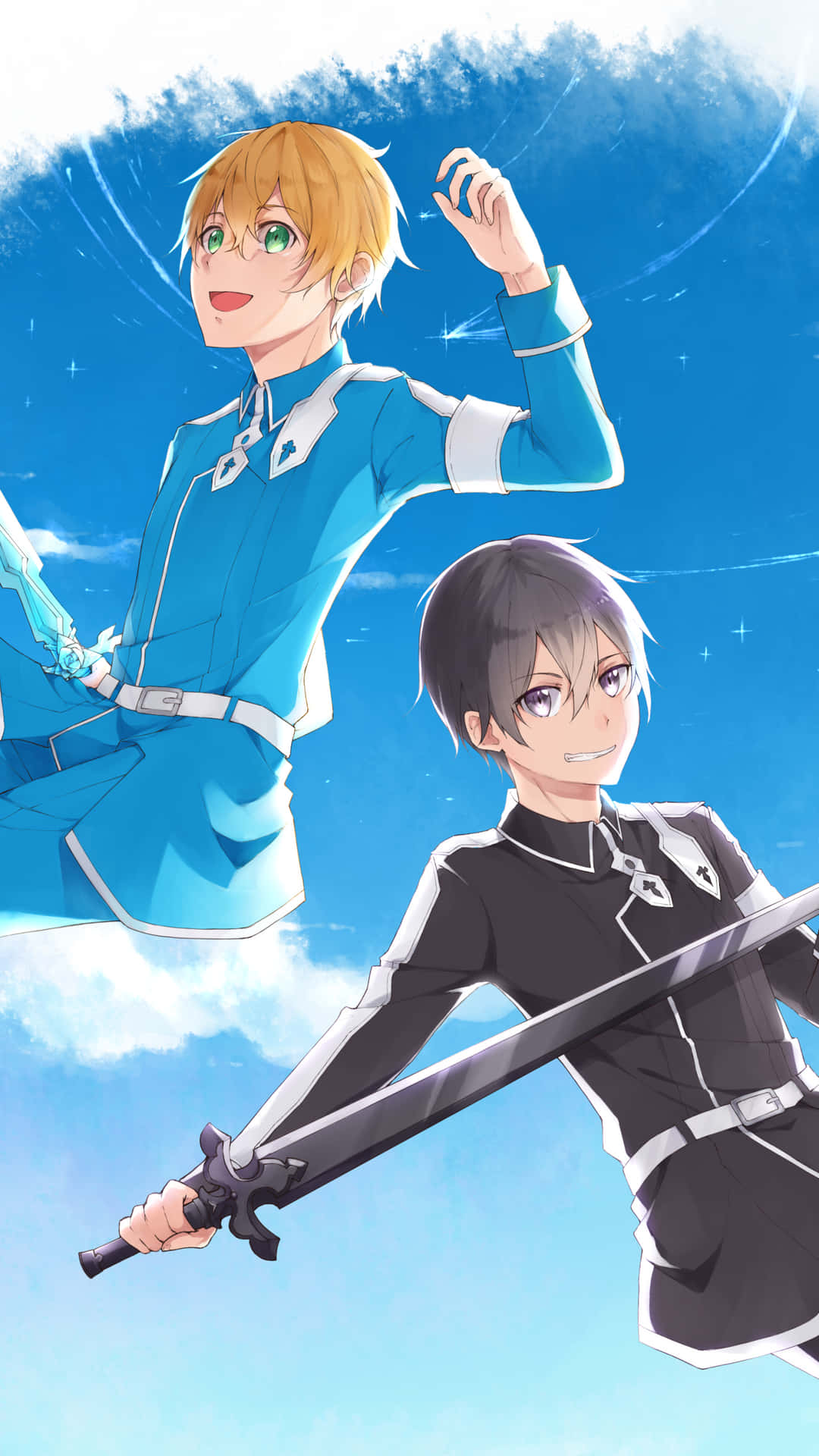 Two Anime Characters With Swords In The Sky Background