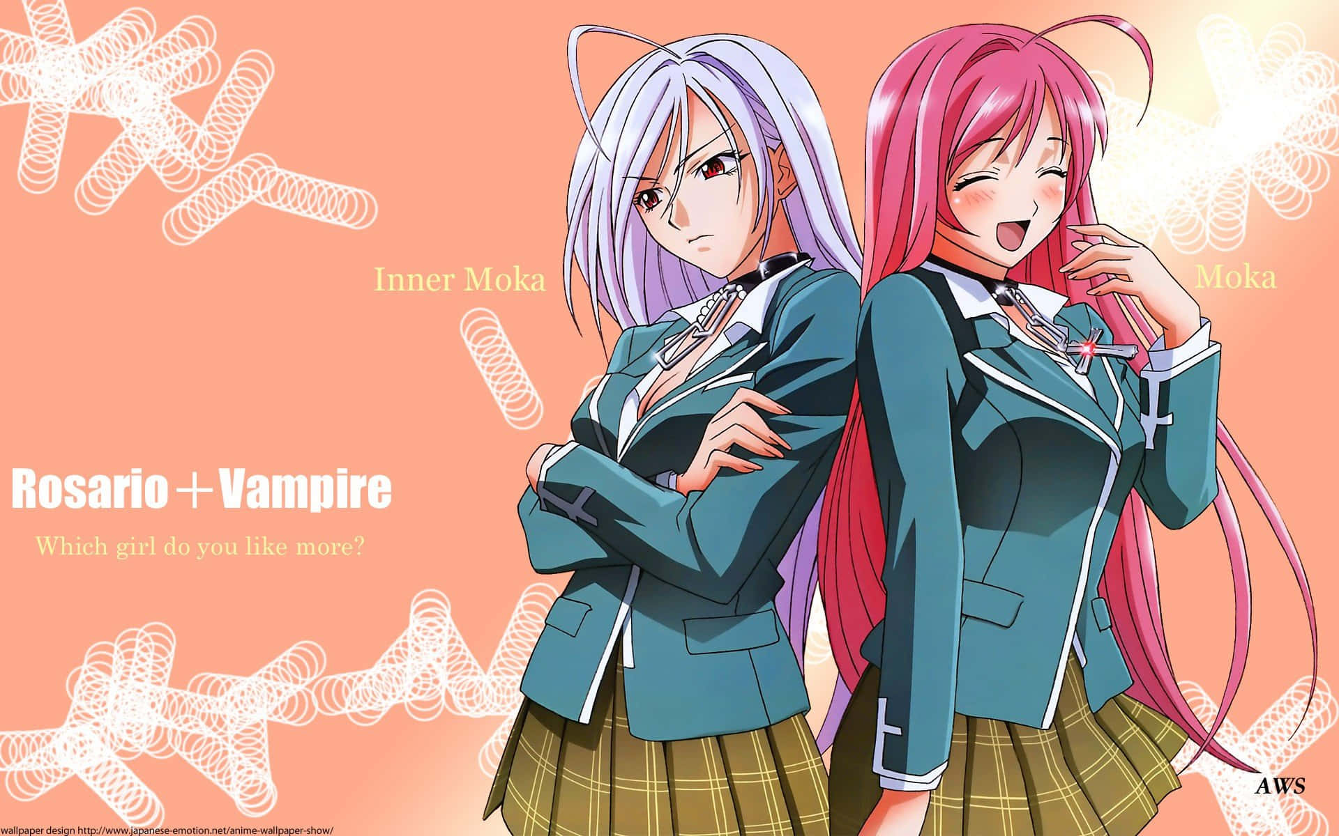 Two Anime Girls In School Uniforms Standing Next To Each Other Background