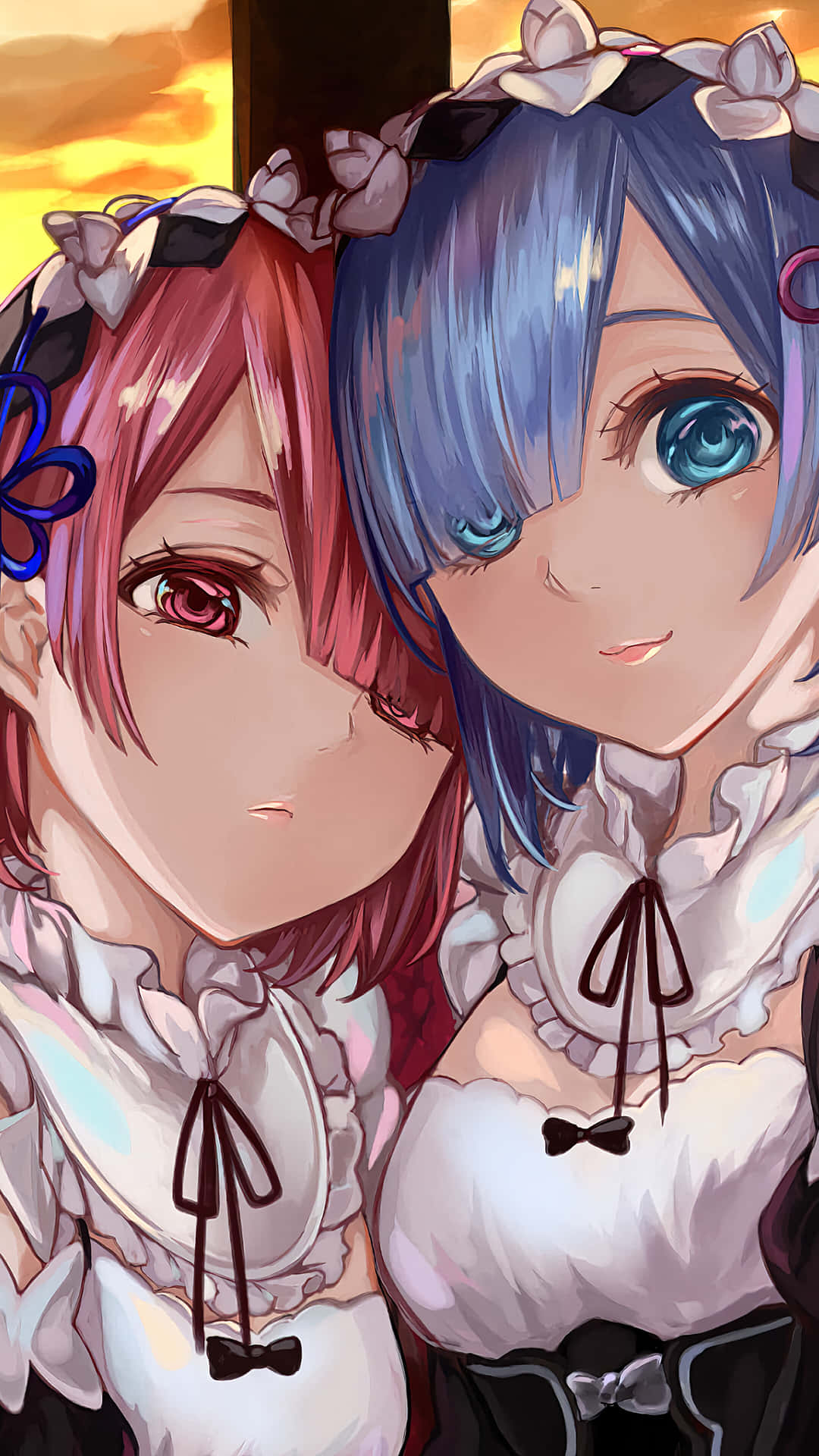 Two Anime Girls With Blue Hair And Blue Eyes Background