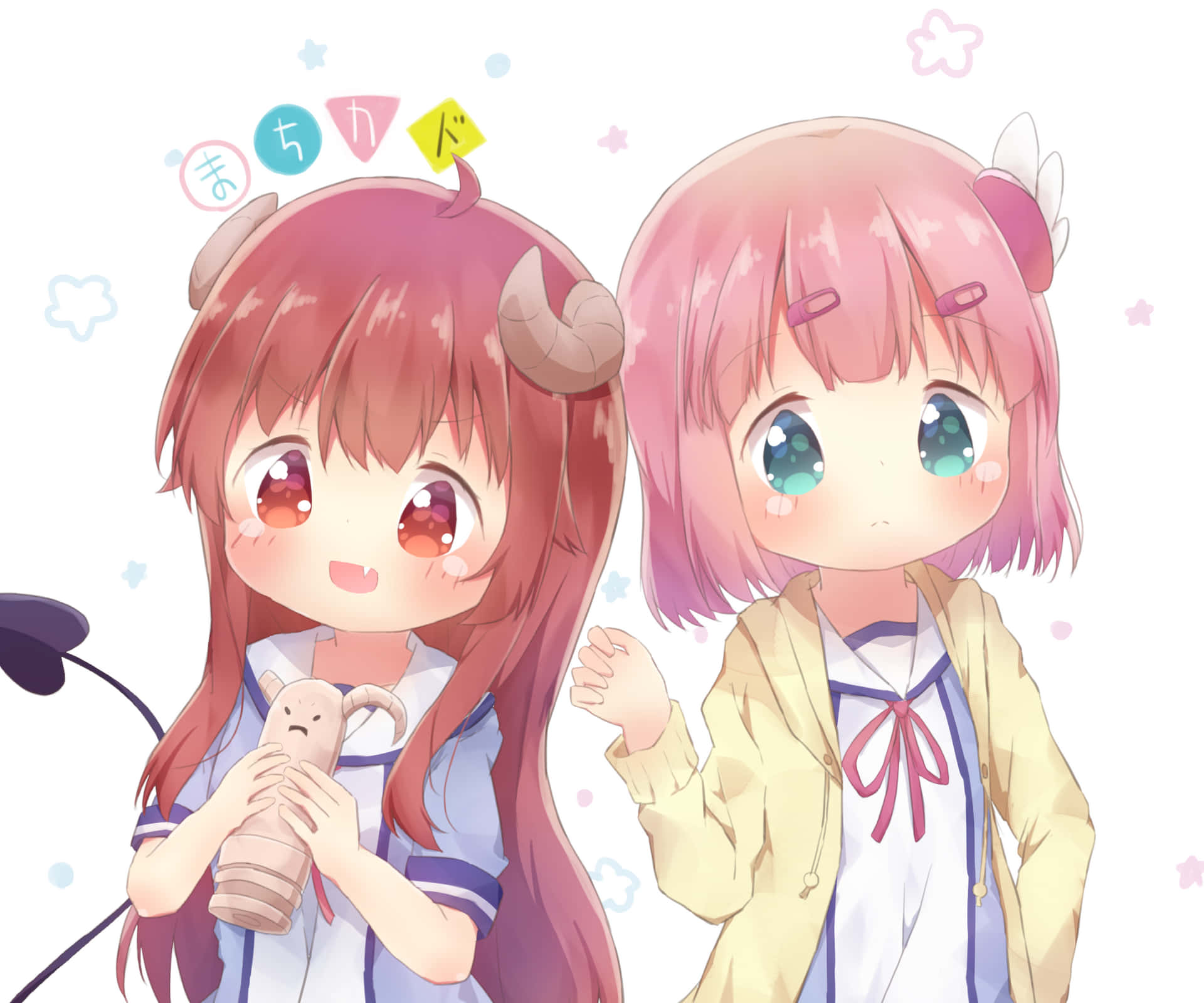 Two Anime Girls With Pink Hair And Horns Background