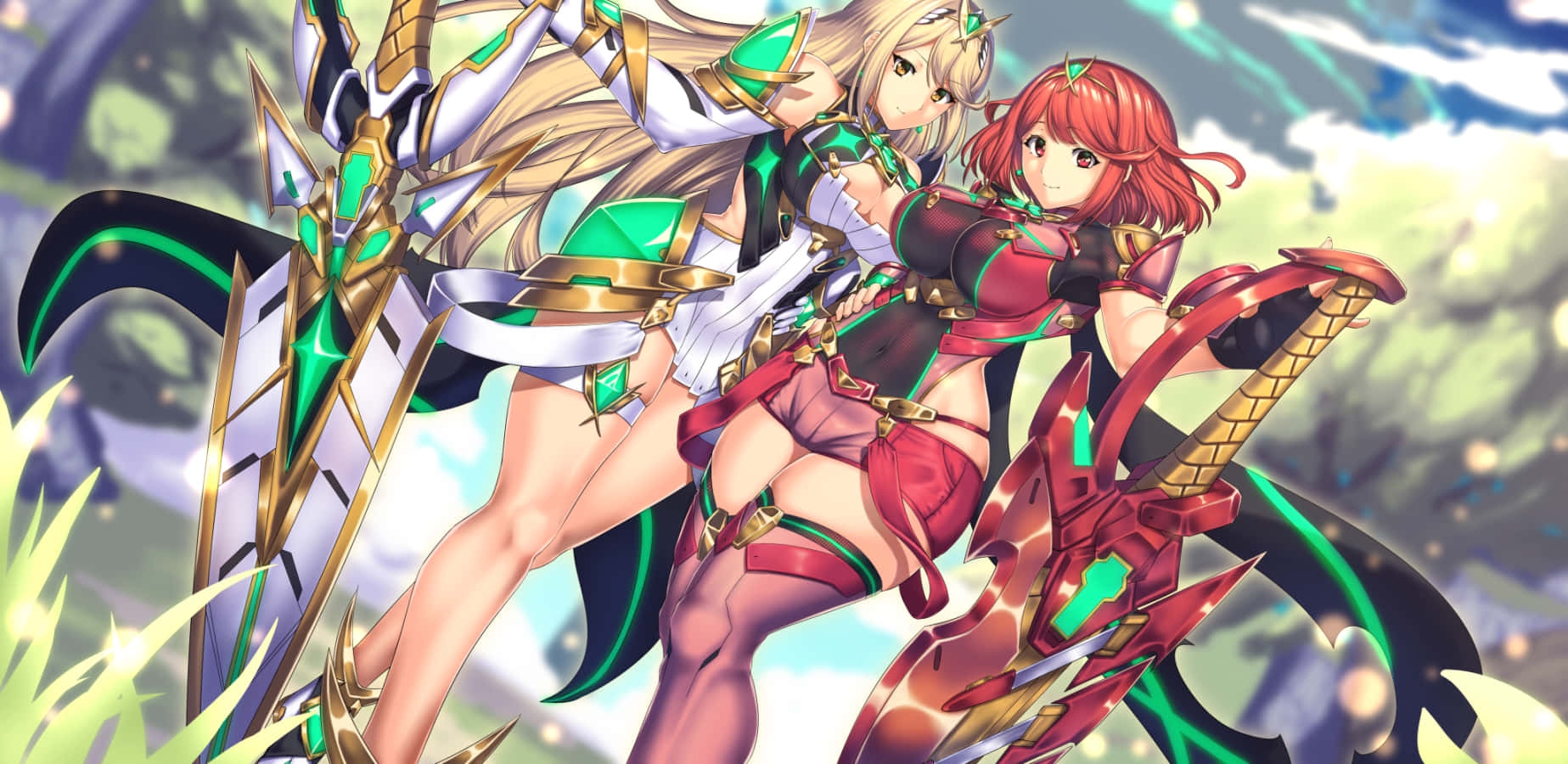 Two Anime Girls With Swords And Armor Background