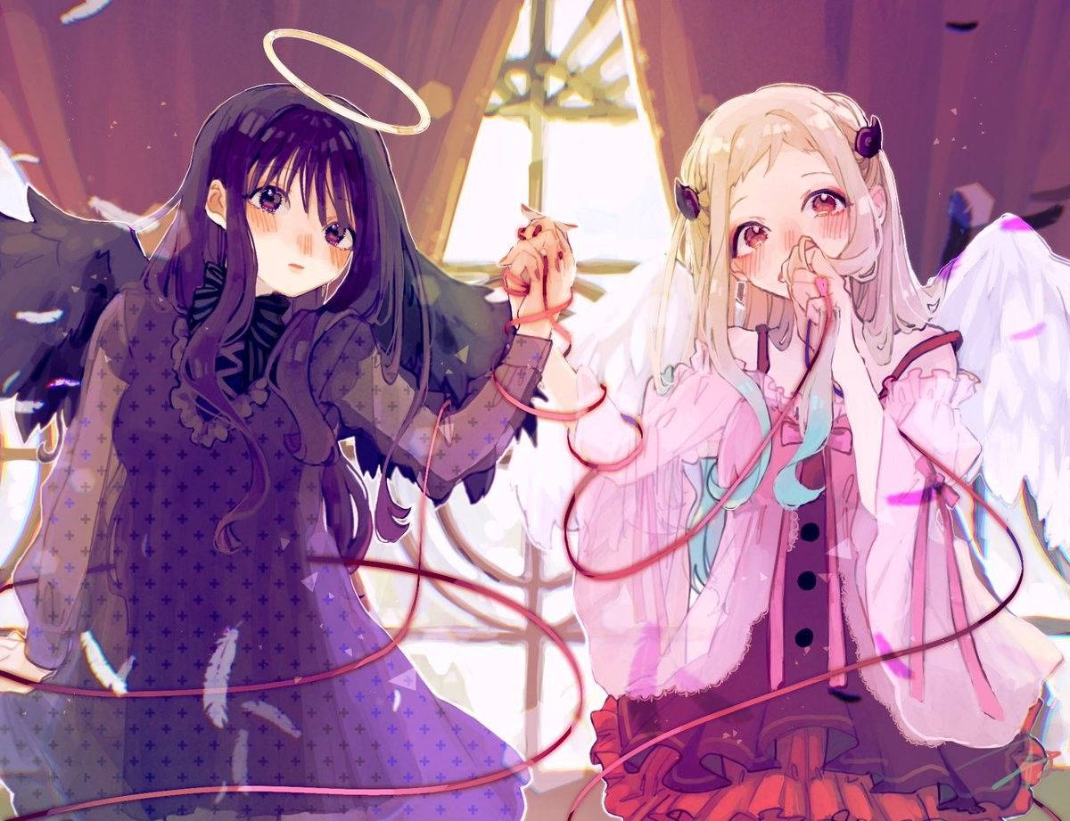 Two Anime Girls With Wings And A Candle Background