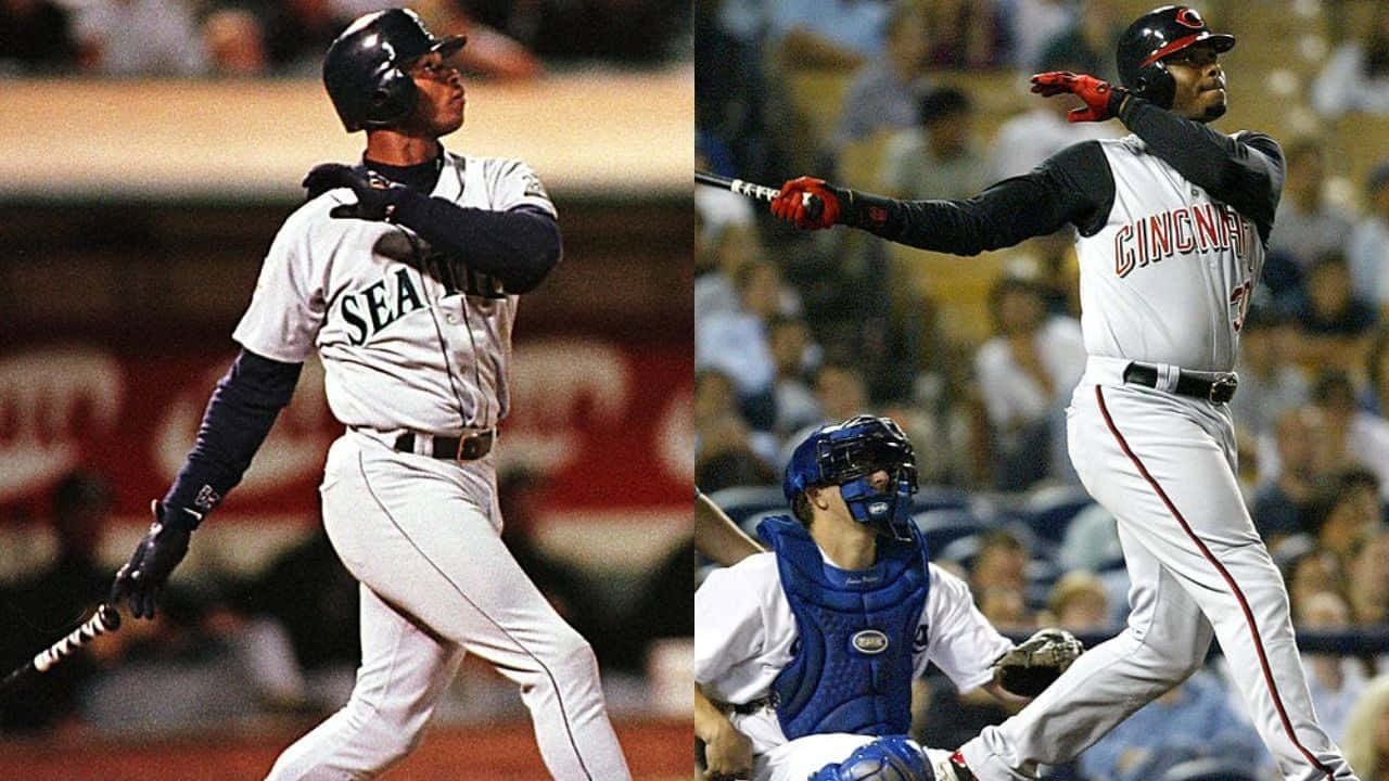 Two Baseball Players Are Swinging Their Bats Background