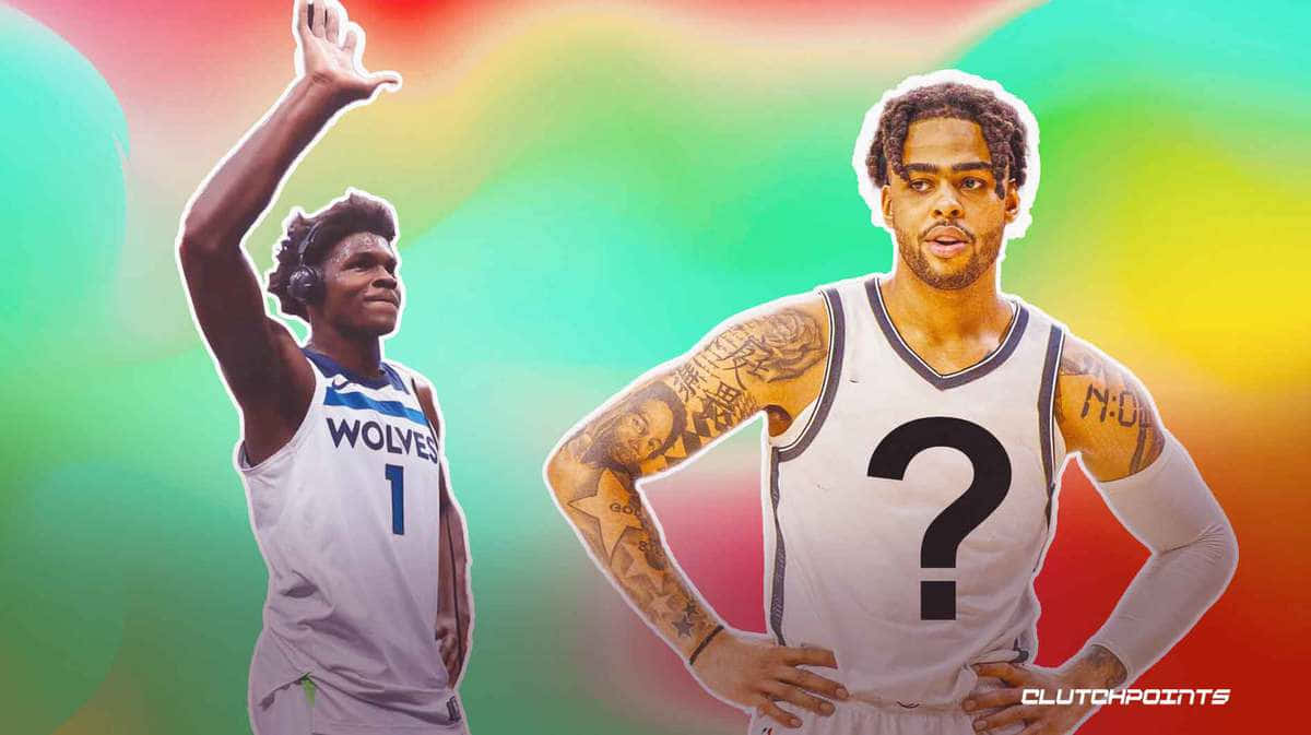 Two Basketball Players With Their Hands Up Background