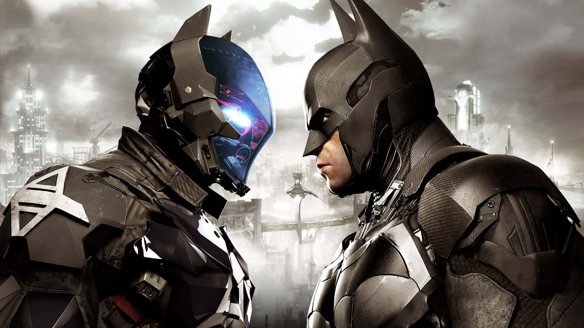 Two Batman Characters Standing Next To Each Other Background