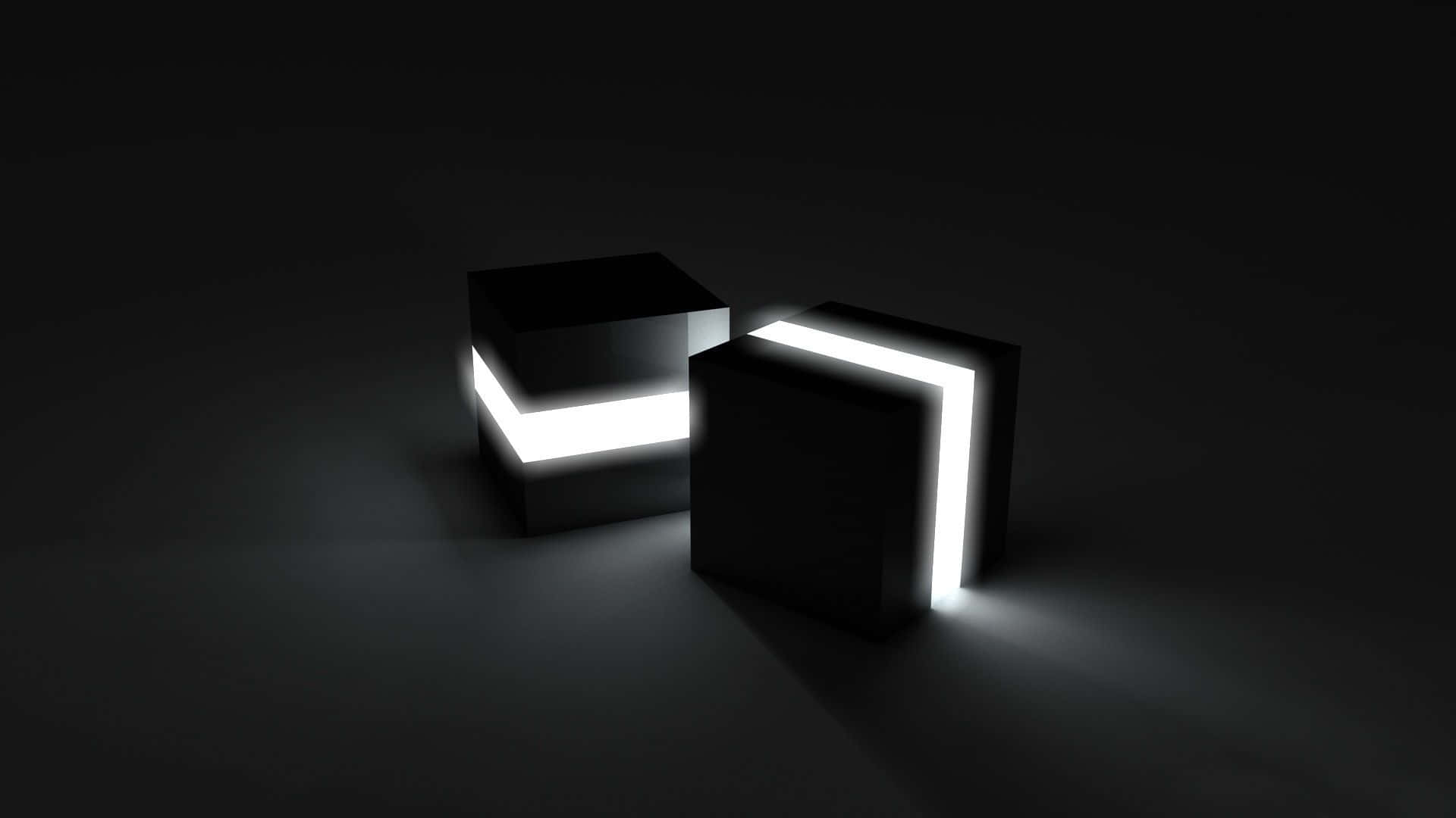 Two Black And White Cubes With A Light On Them