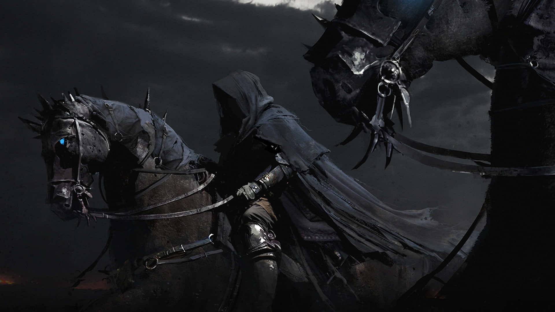 Two Black Horses With Cloaks On Them Background