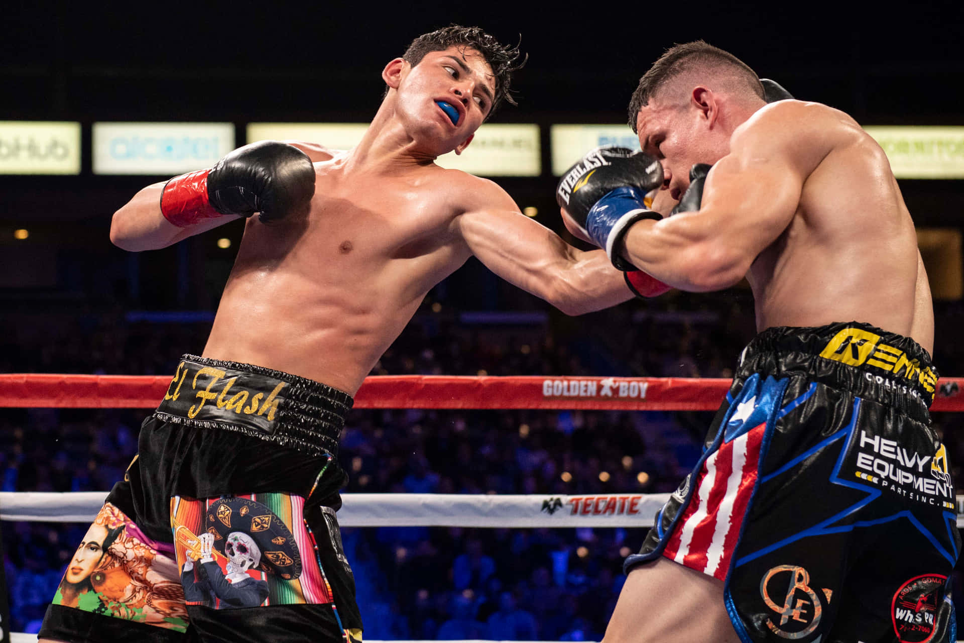 Two Boxers In A Boxing Ring Fighting Background