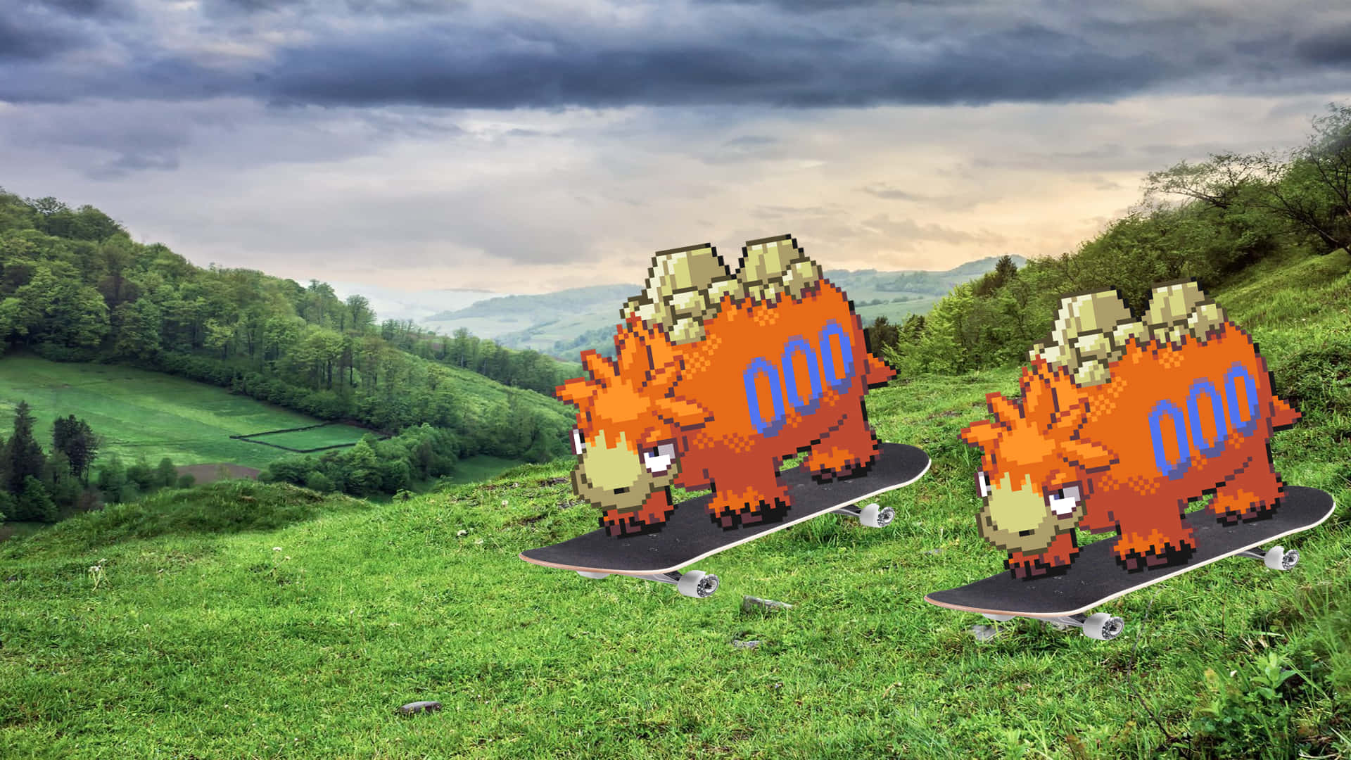 Two Camerupt Pokemon On Skateboards Background