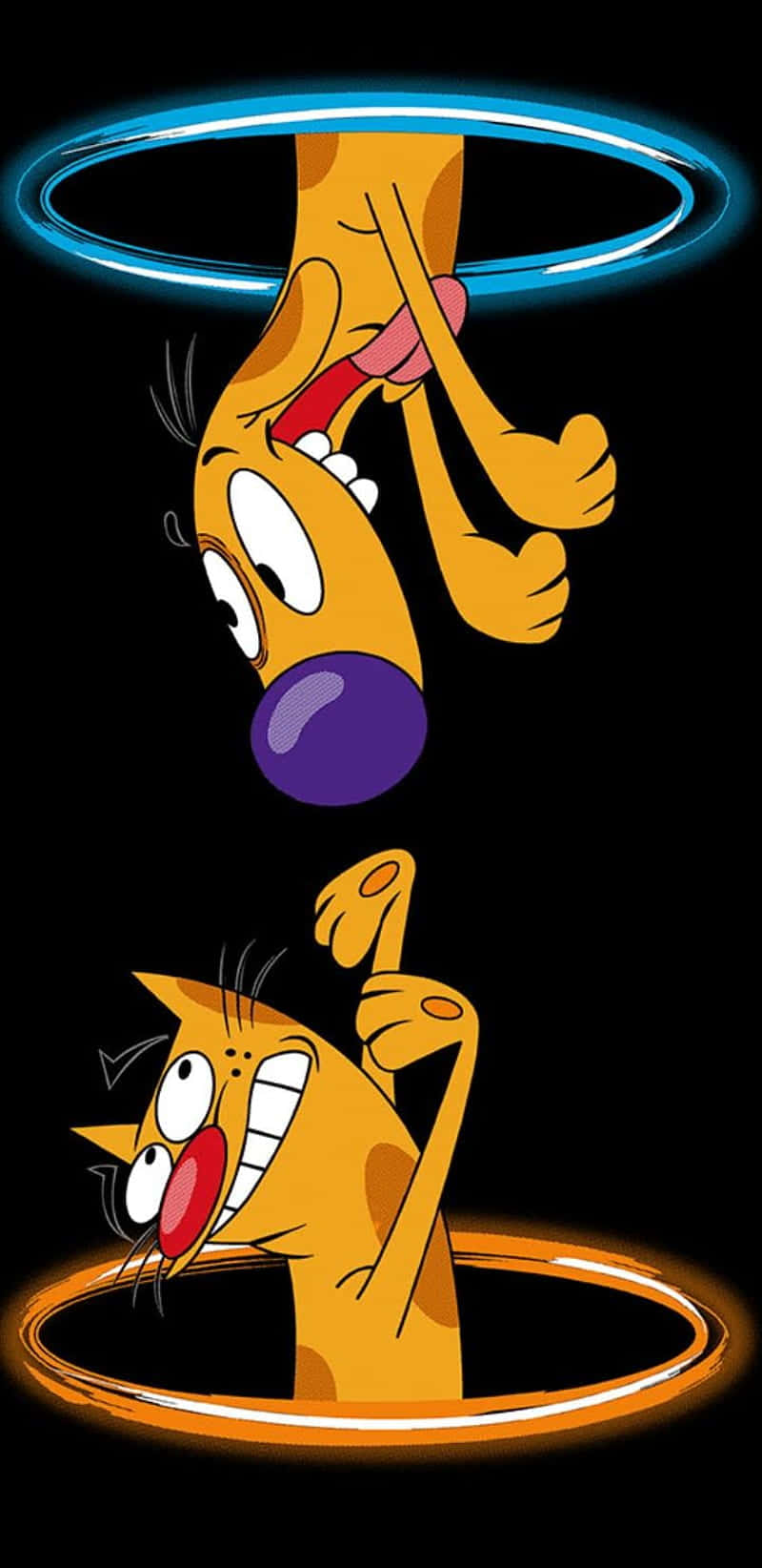 Two Cartoon Cats In A Hoop Background