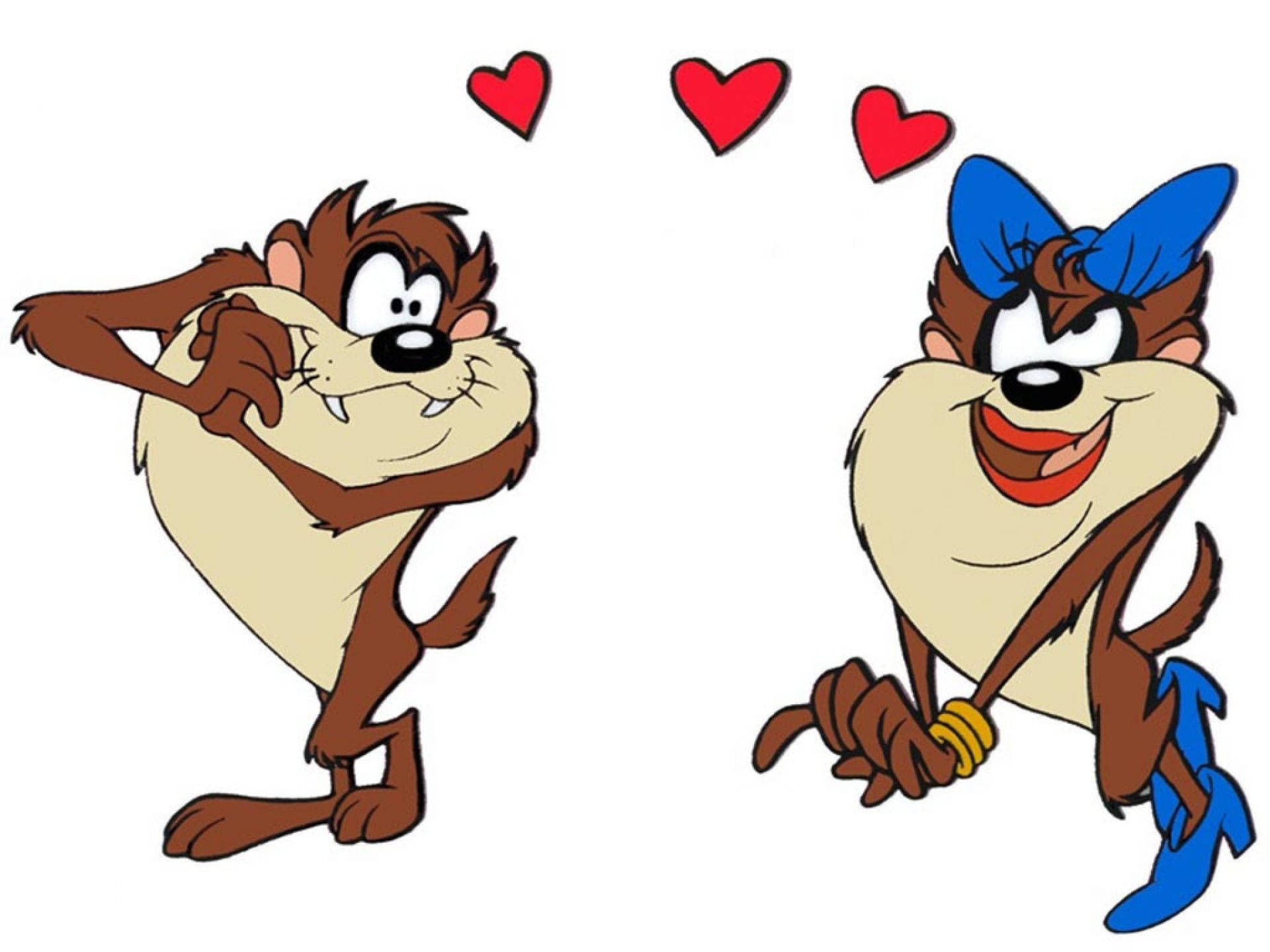 Two Cartoon Characters With Hearts On Their Faces Background