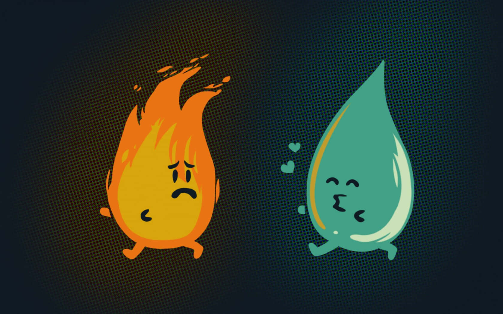 Two Cartoons Of Fire And Water Background