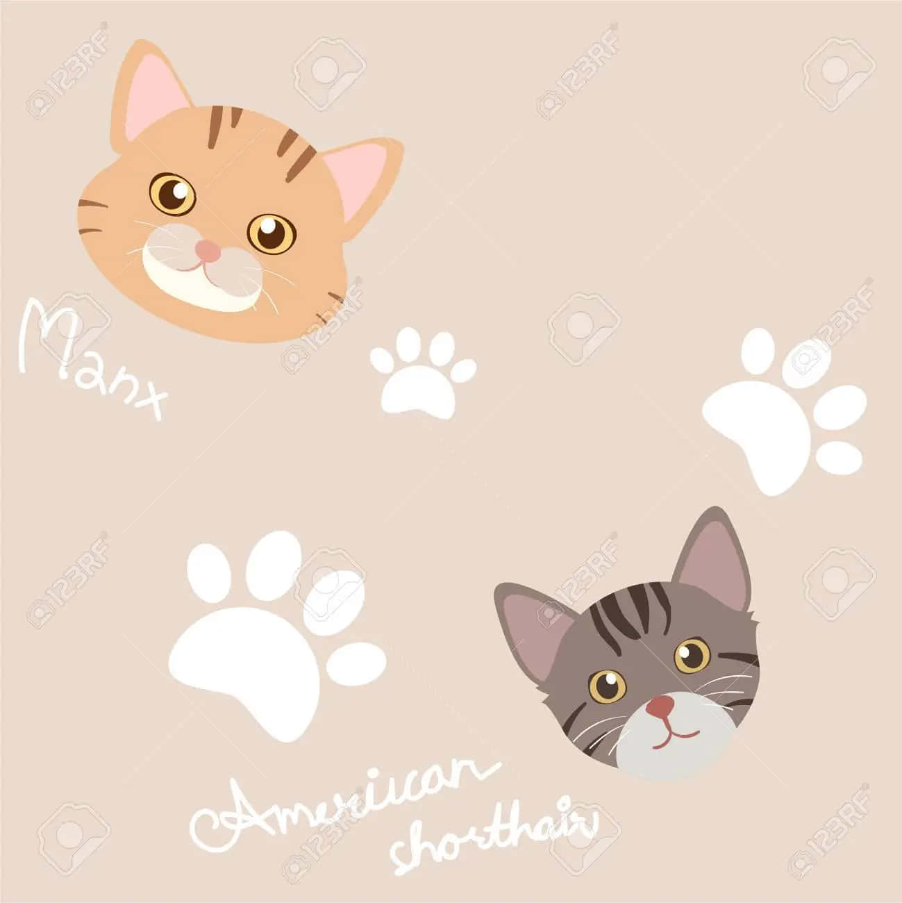 Two Cats With Paw Prints On A Beige Background Background