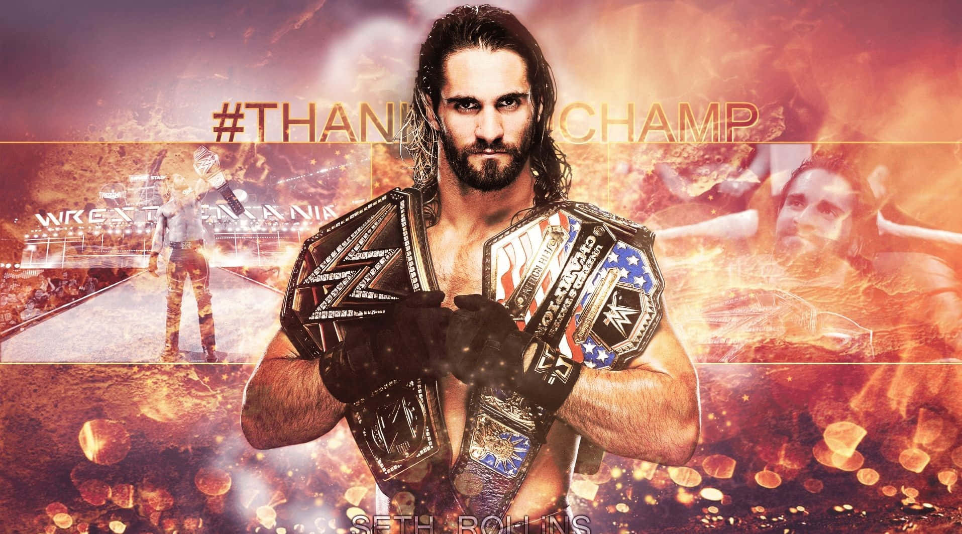 Two Championship Belts Of Seth Rollins Background