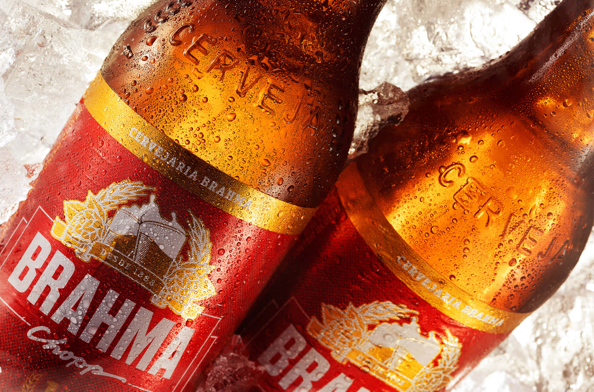 Two Chilled Brazilian Brahma Chopp Bottles Background