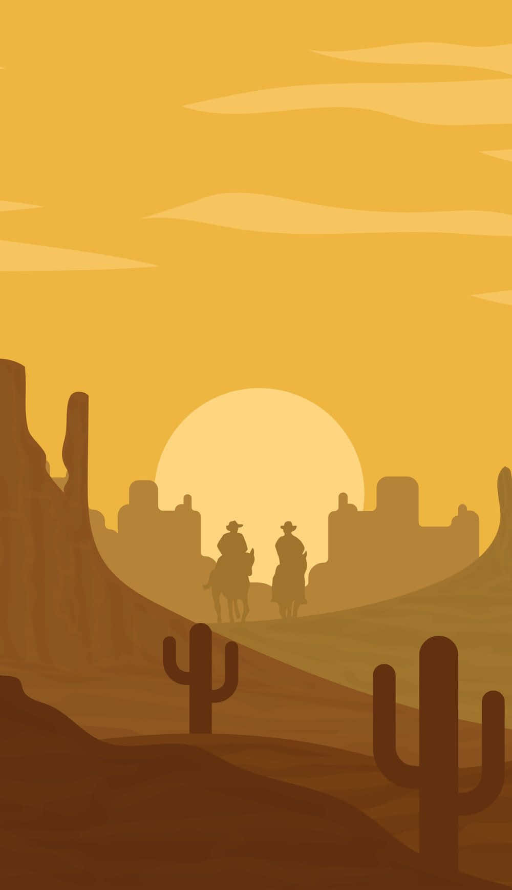 Two Cowboys Riding Horses In The Desert