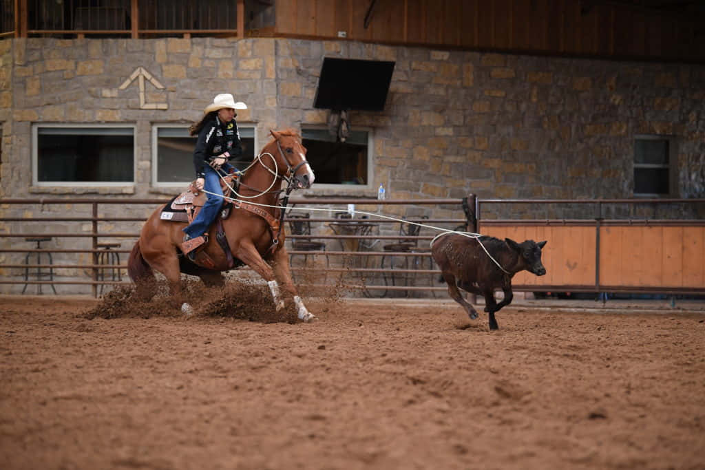 Two Cowboysteam Roping At High Speed Background