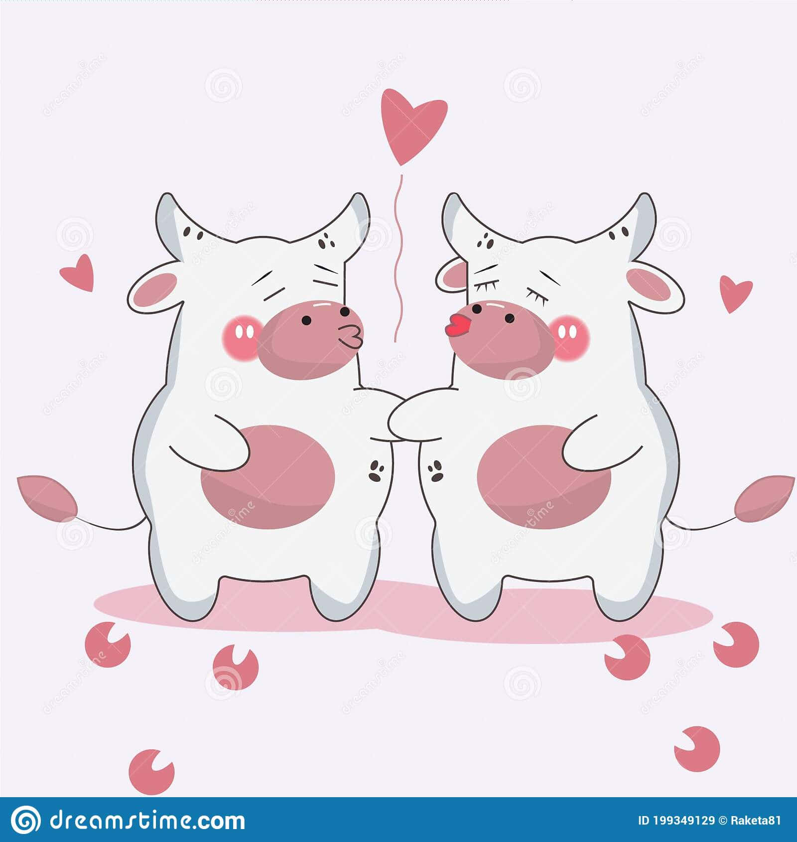 Two Cows Holding Hearts Stock Vector Image Background