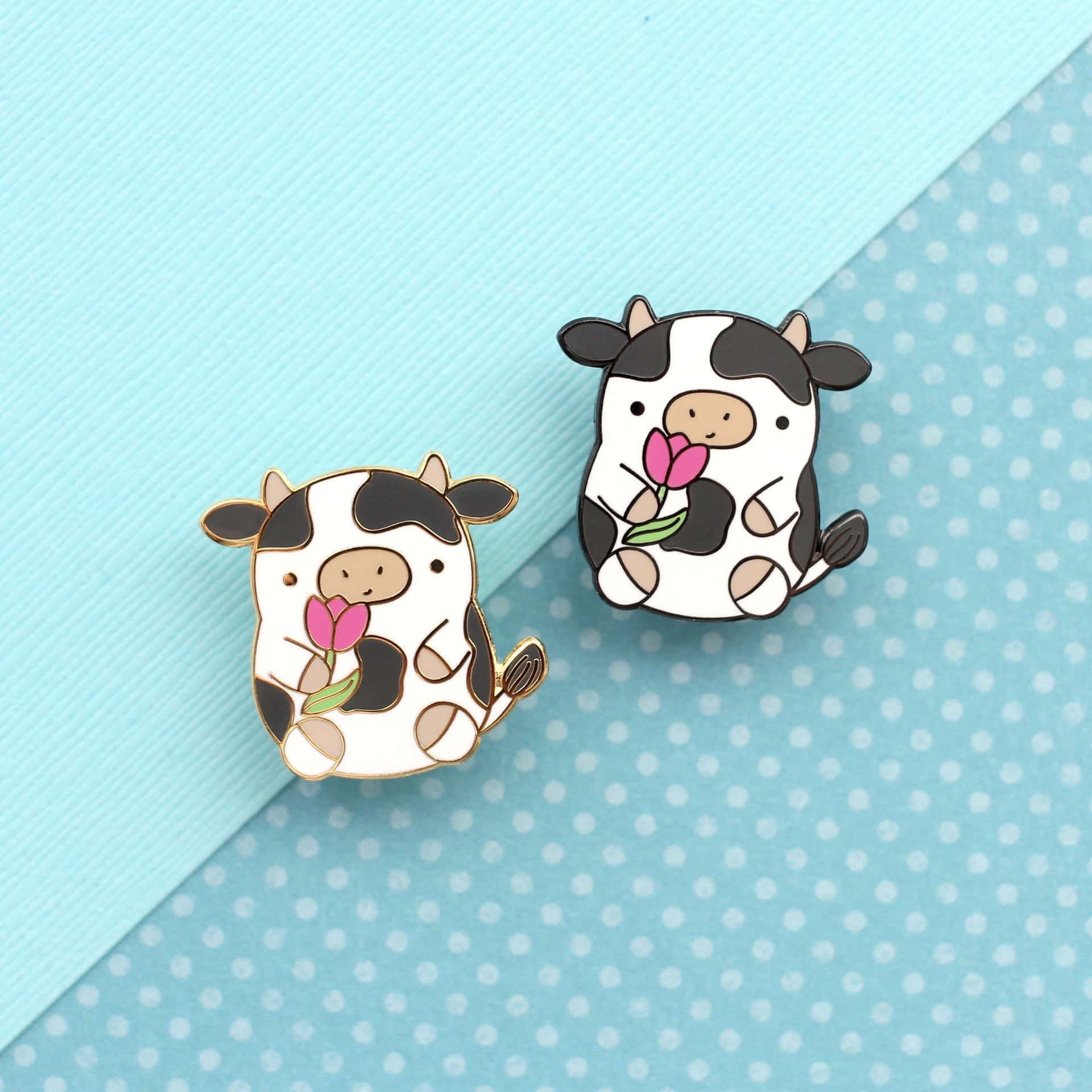 Two Cows With Flowers On Them Background