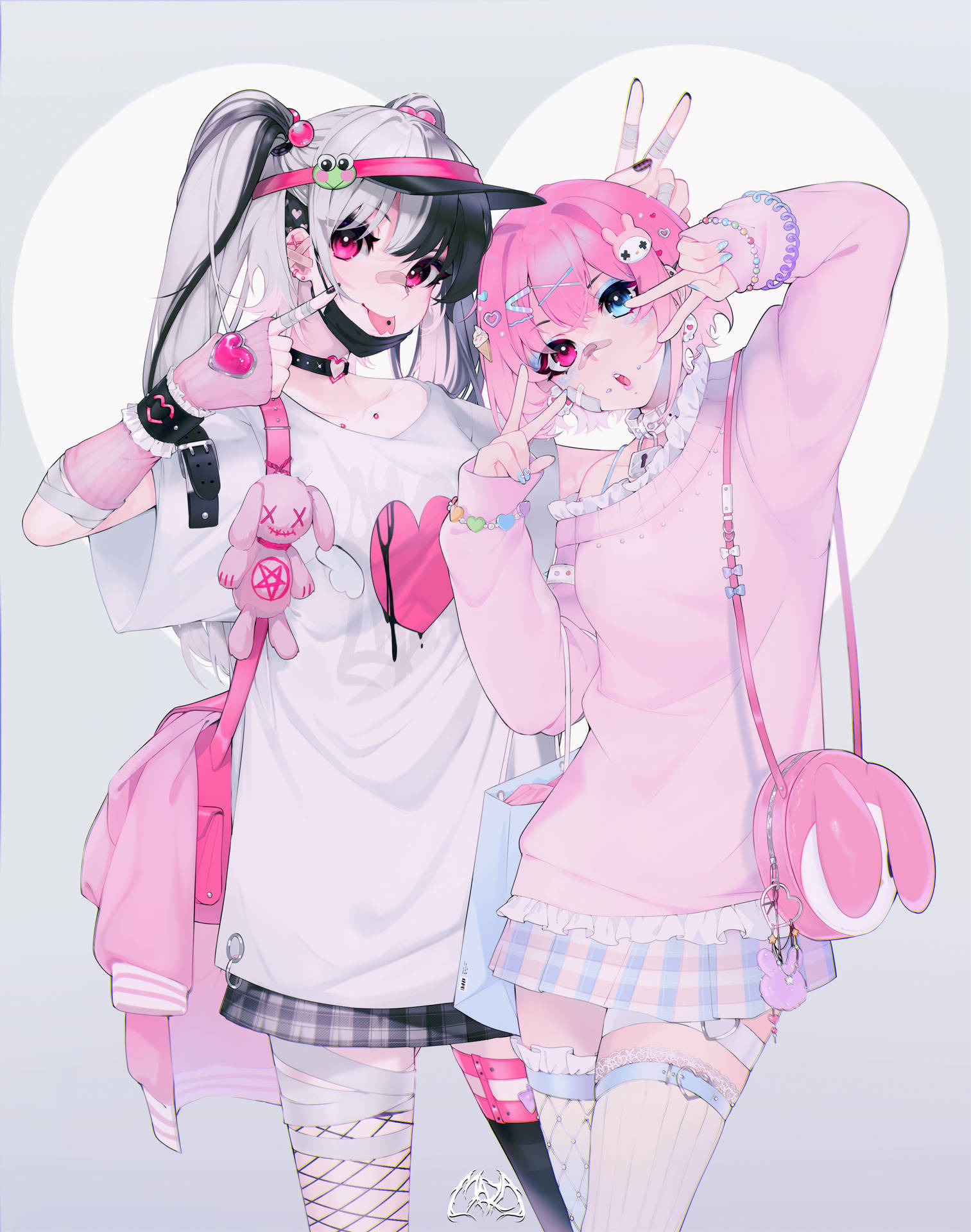 Two Cute Anime Girls Harajuku Style Background