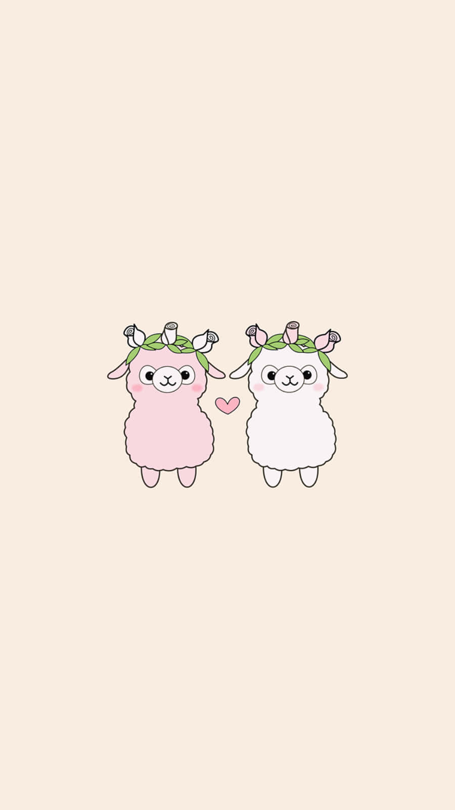 Two Cute Llamas With Flowers On Their Heads Background
