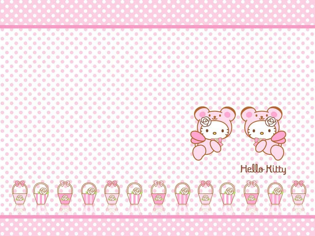 Two Cute Pink Hello Kitty Baskets Background