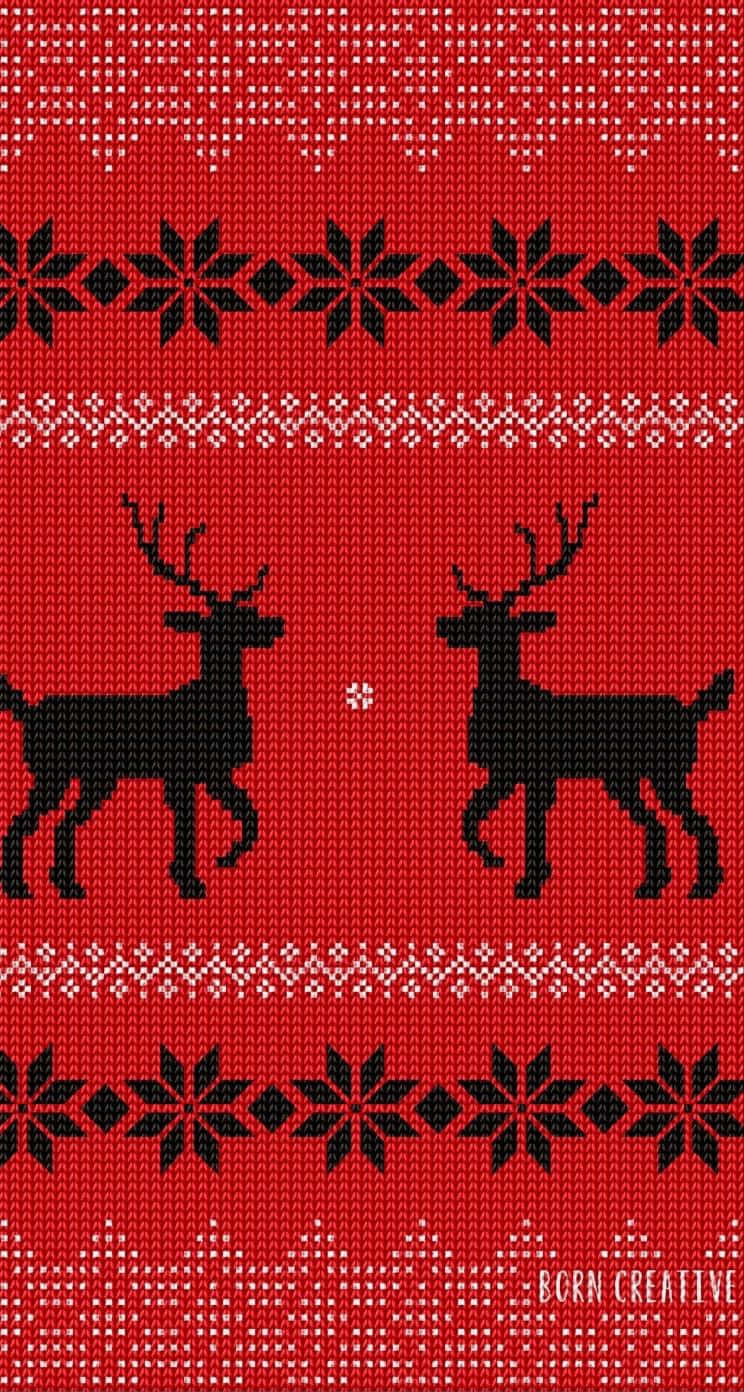 Two Deer With Antlers Red Knit Sweater Background