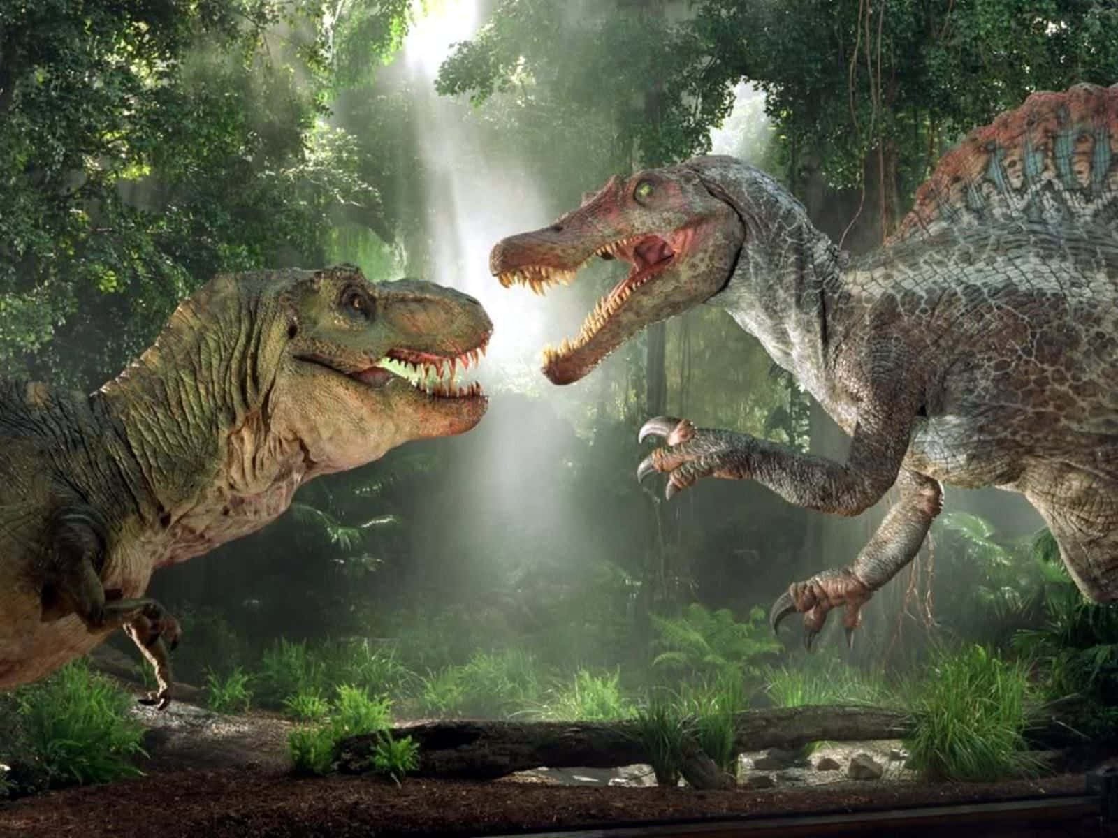 Two Dinosaurs Fighting In The Jungle