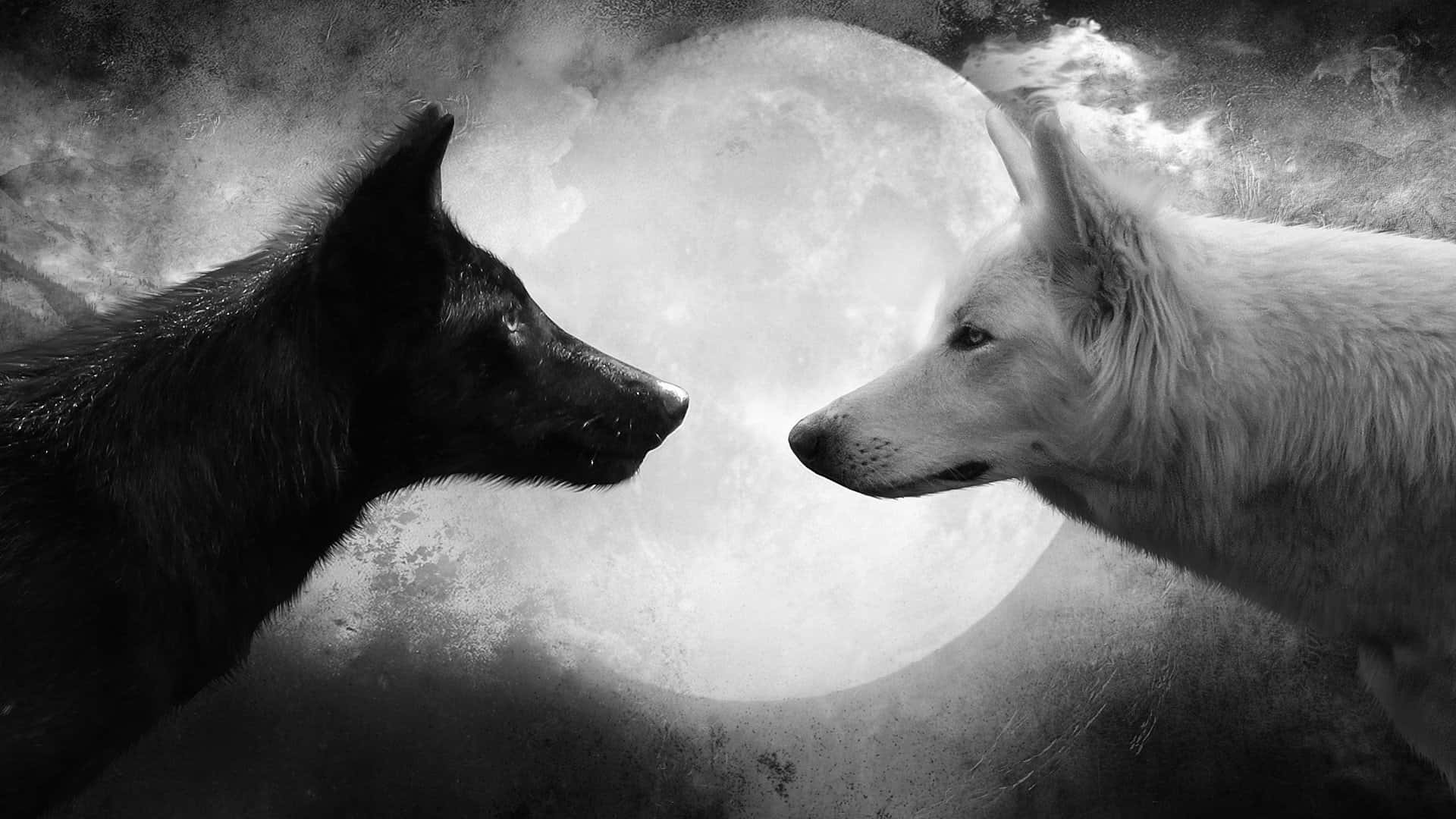 Two Dogs Standing In Front Of The Moon Background