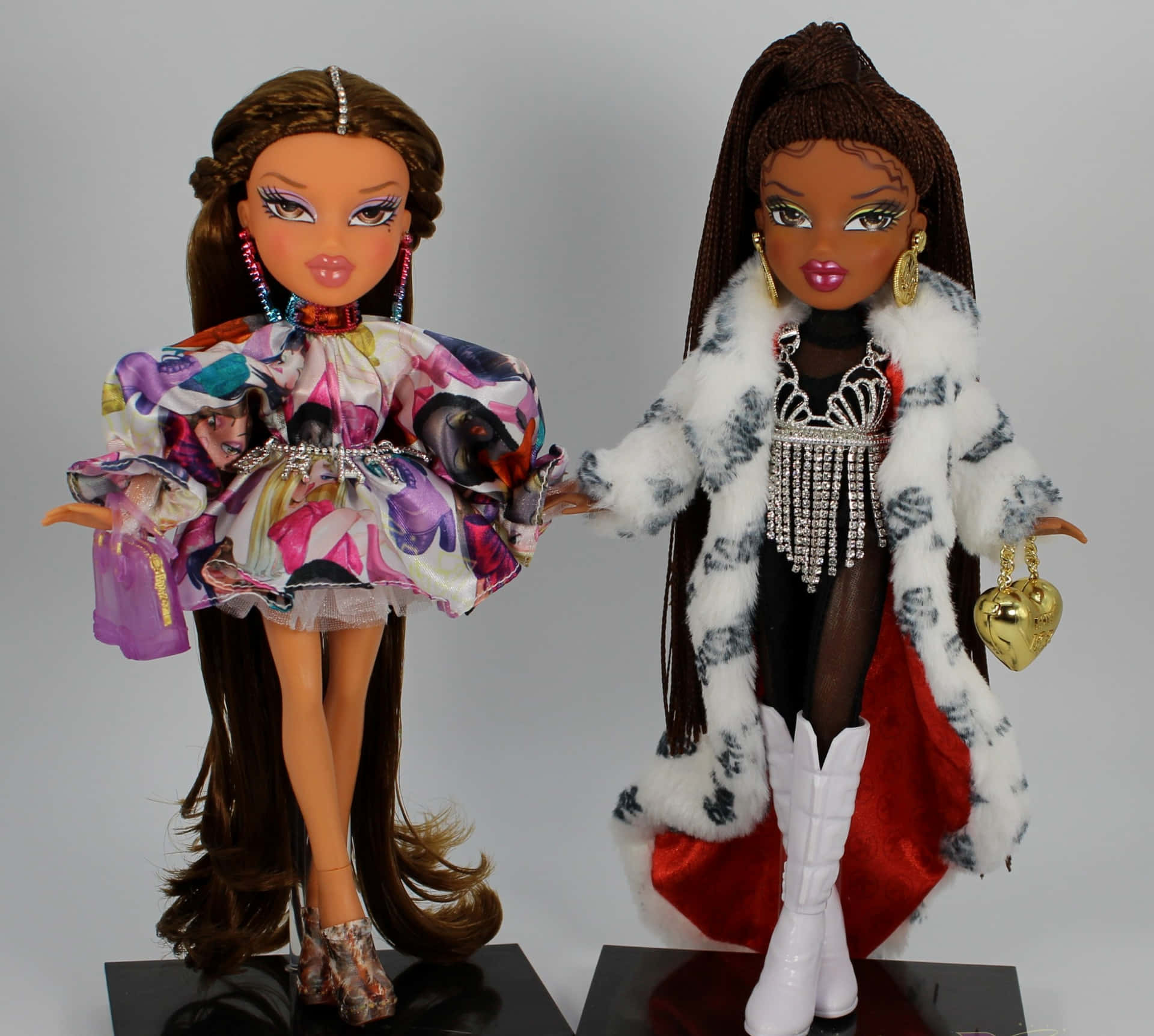 Two Dolls With Long Hair And Long Hair Background