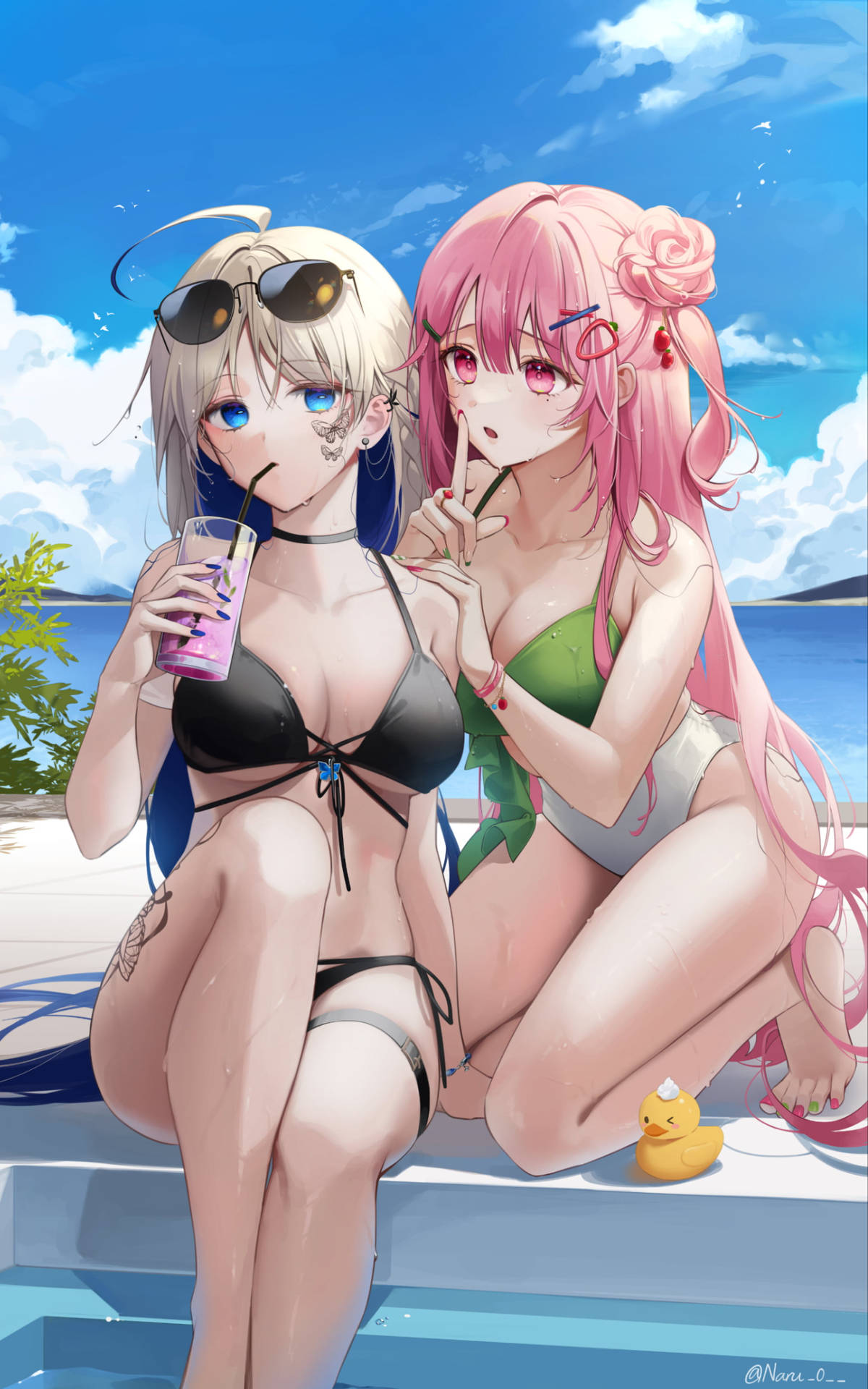 Two Ecchi Girls On Vacation Background