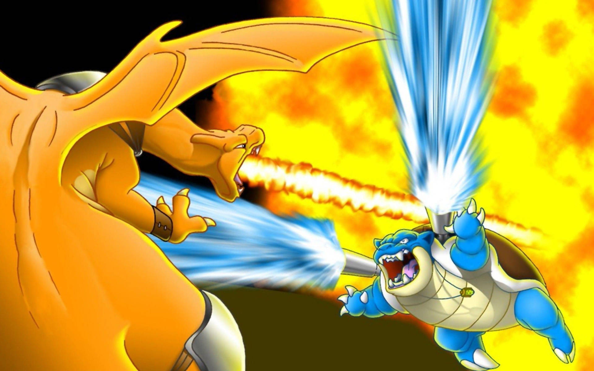 Two Generations Of Fire And Water – Blastoise And Charizard Background