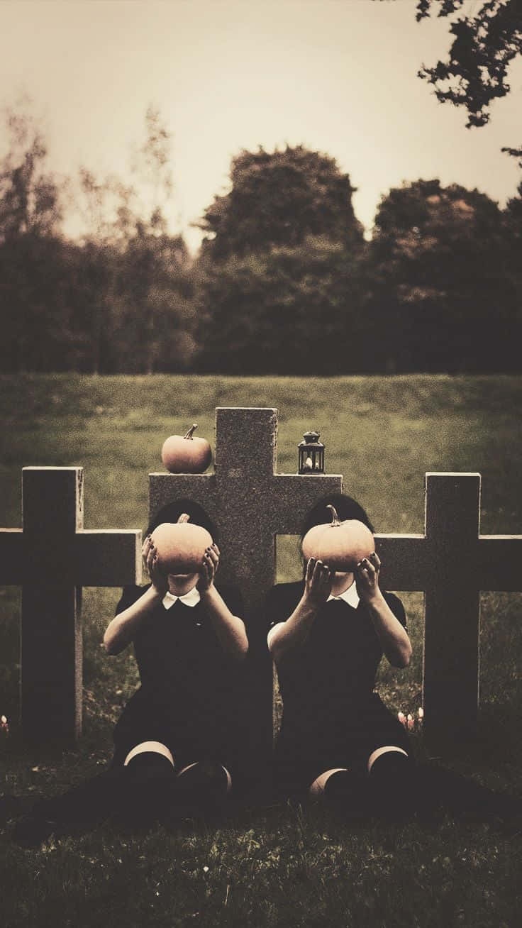 Two Girls Celebrate Fall Halloween Iphone Background