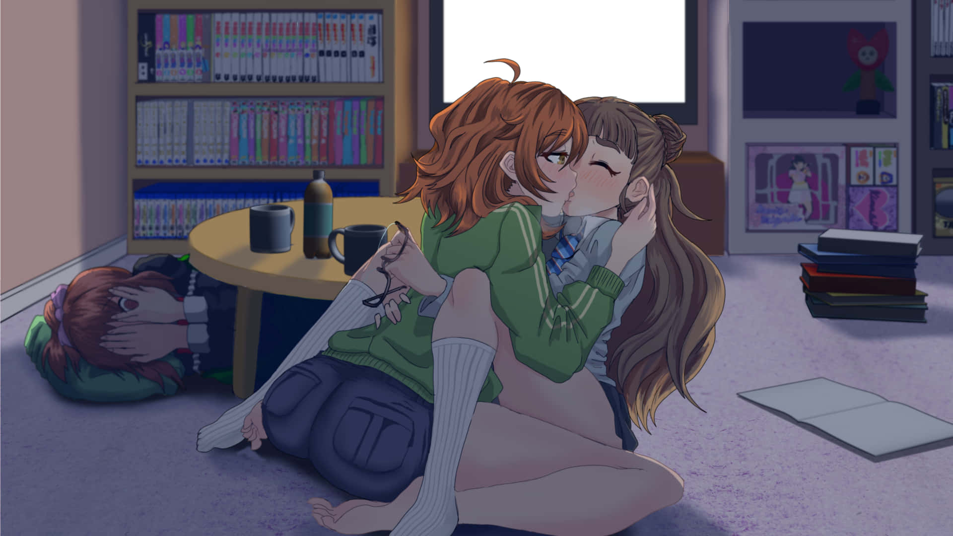 Two Girls Sitting On The Floor Background