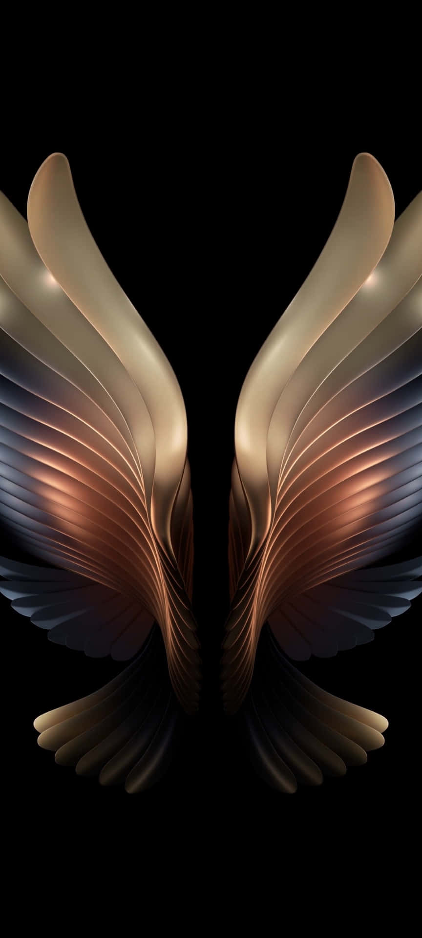 Two Golden And Brown Wings On A Black Background Background