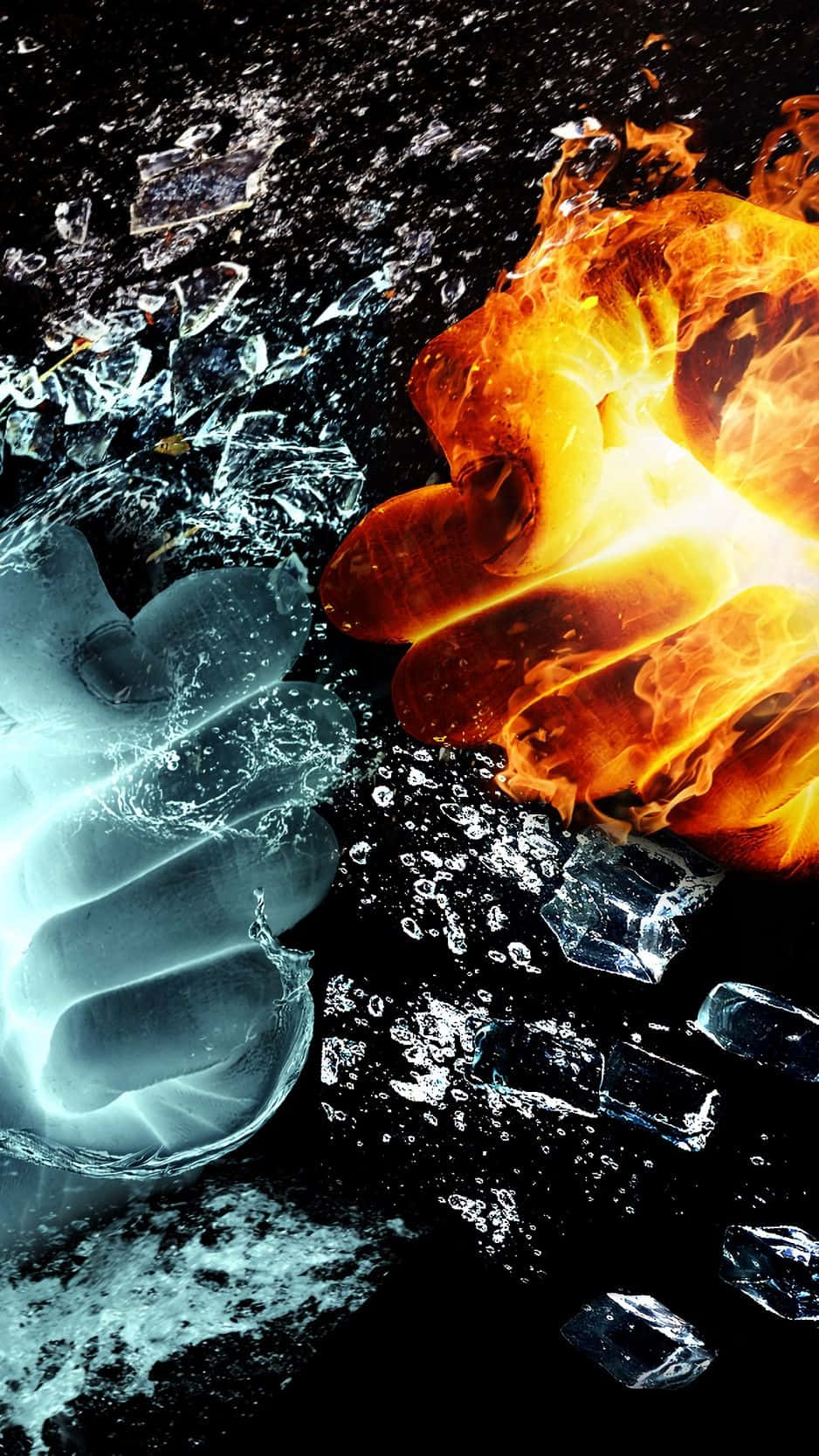 Two Hands With Fire And Water On Them Background