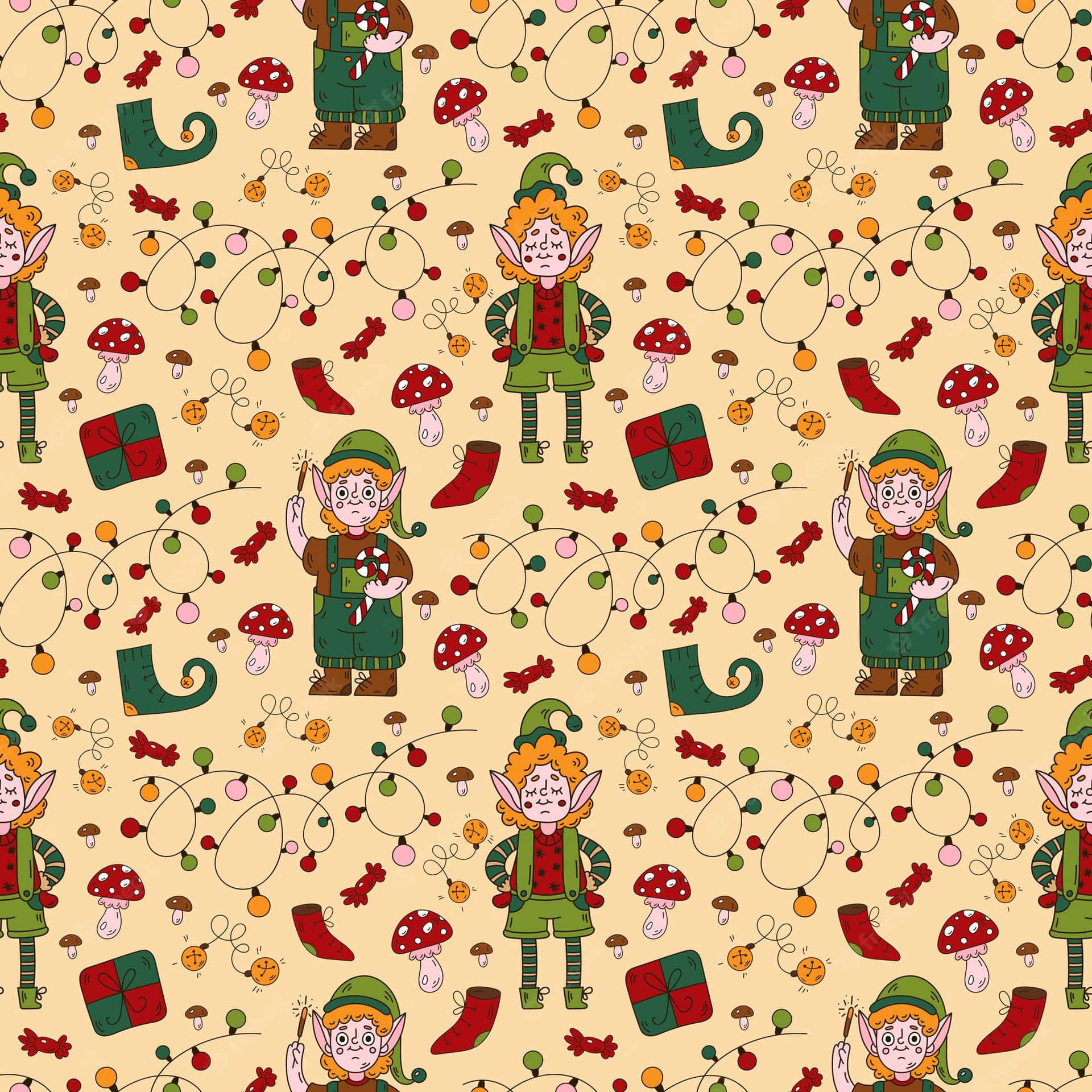 Two Happy Christmas Elves Ready For The Holidays. Background