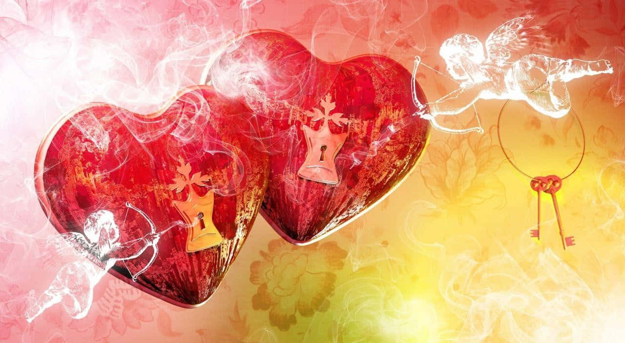 Two Hearts With A Key And A Heart Shaped Lock