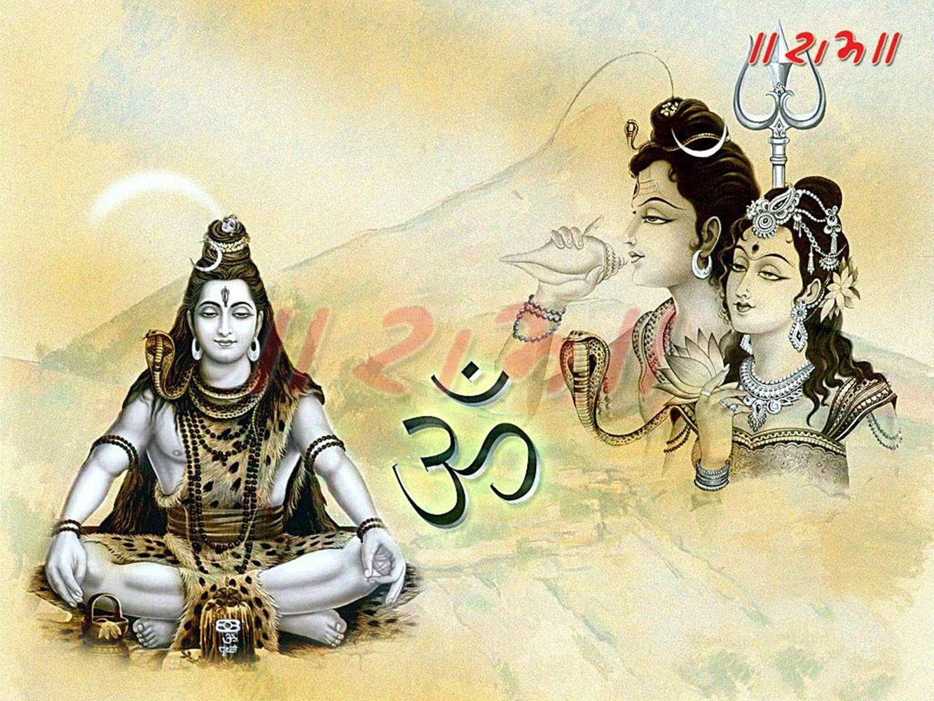 Two Hindu Lord Shiva Parvati Illustration Background