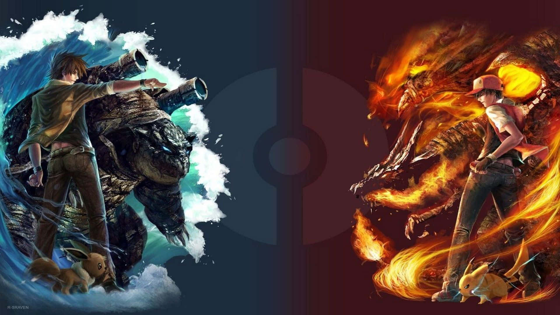 Two Images Of A Man And A Woman With Fire Background