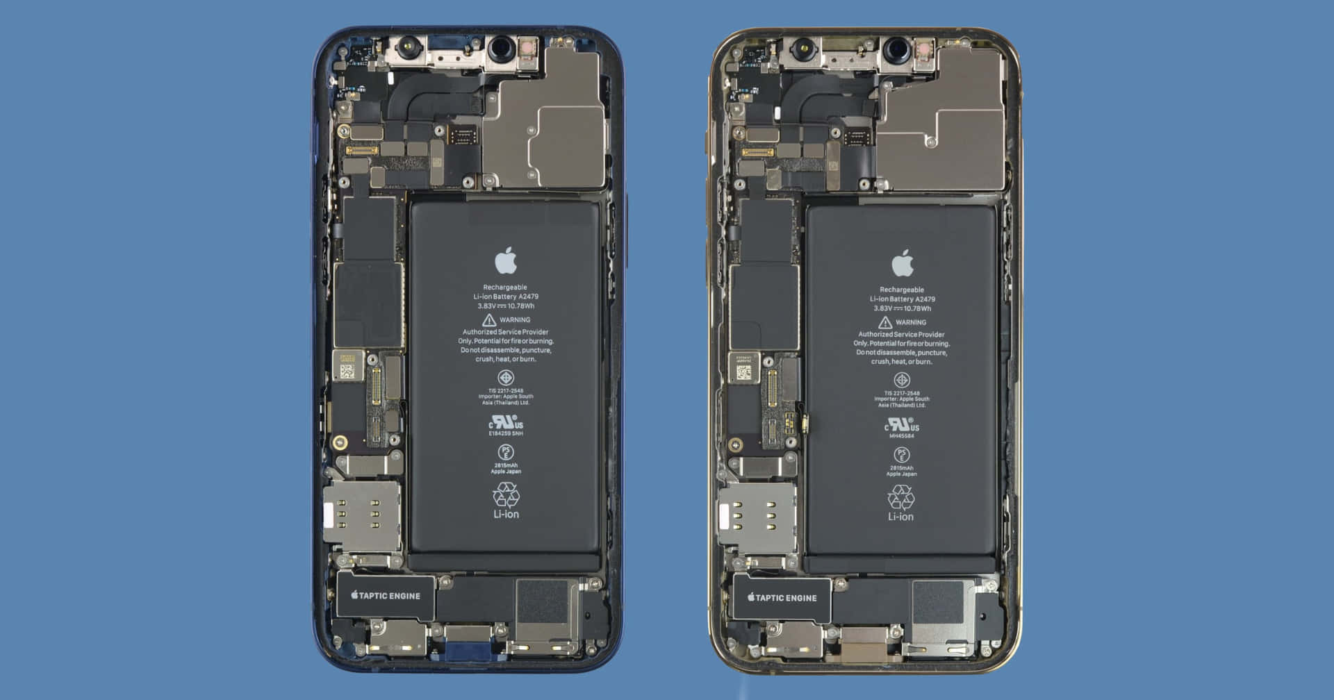 Two Iphones With The Battery And The Motherboard Background