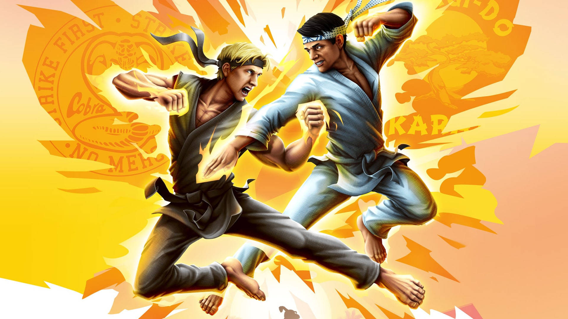 Two Karate Fighters Engaged In A High-stakes Battle Background